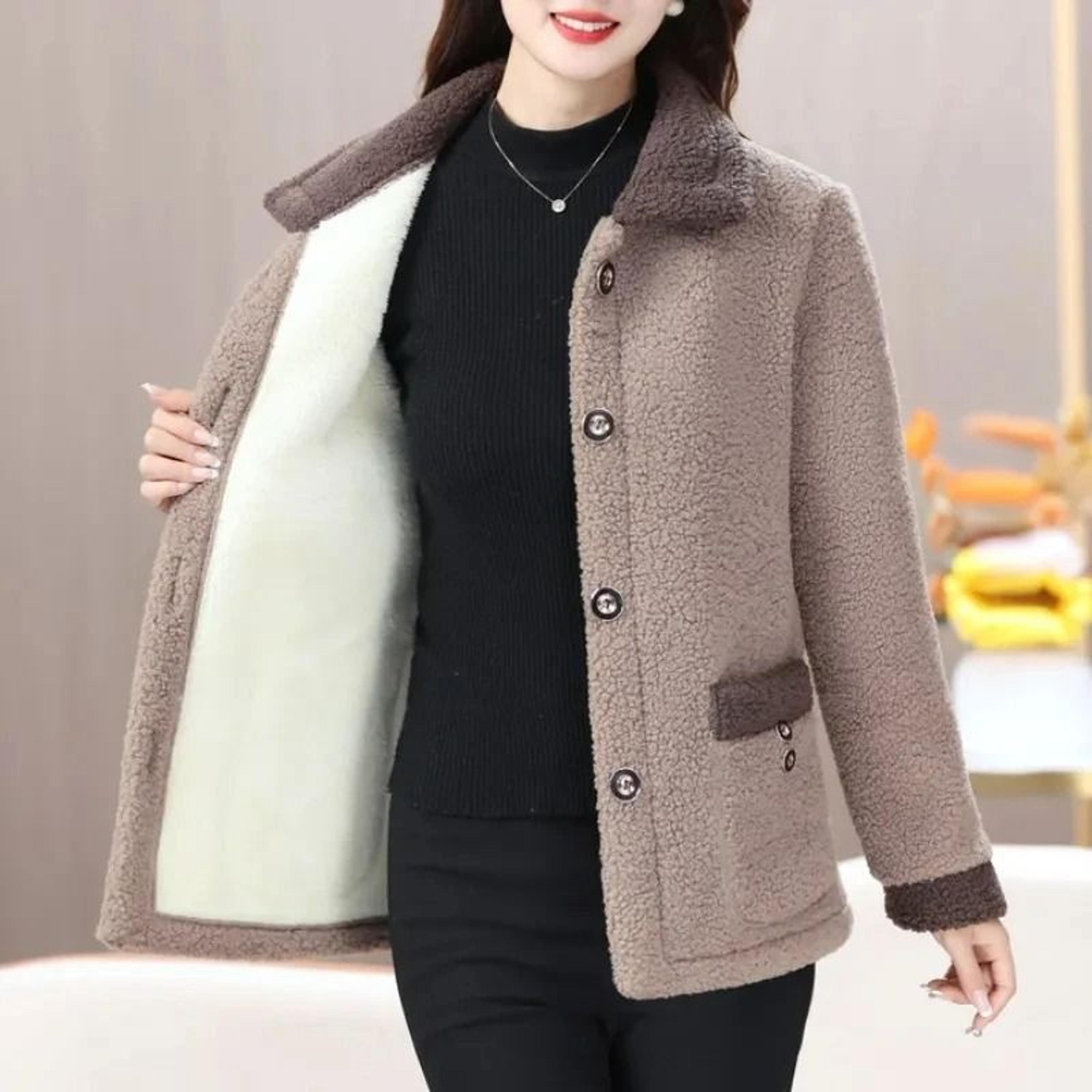 Elegant Lamb Fur Grain Velvet Coat  Womens Thermal Winter Jacket 6