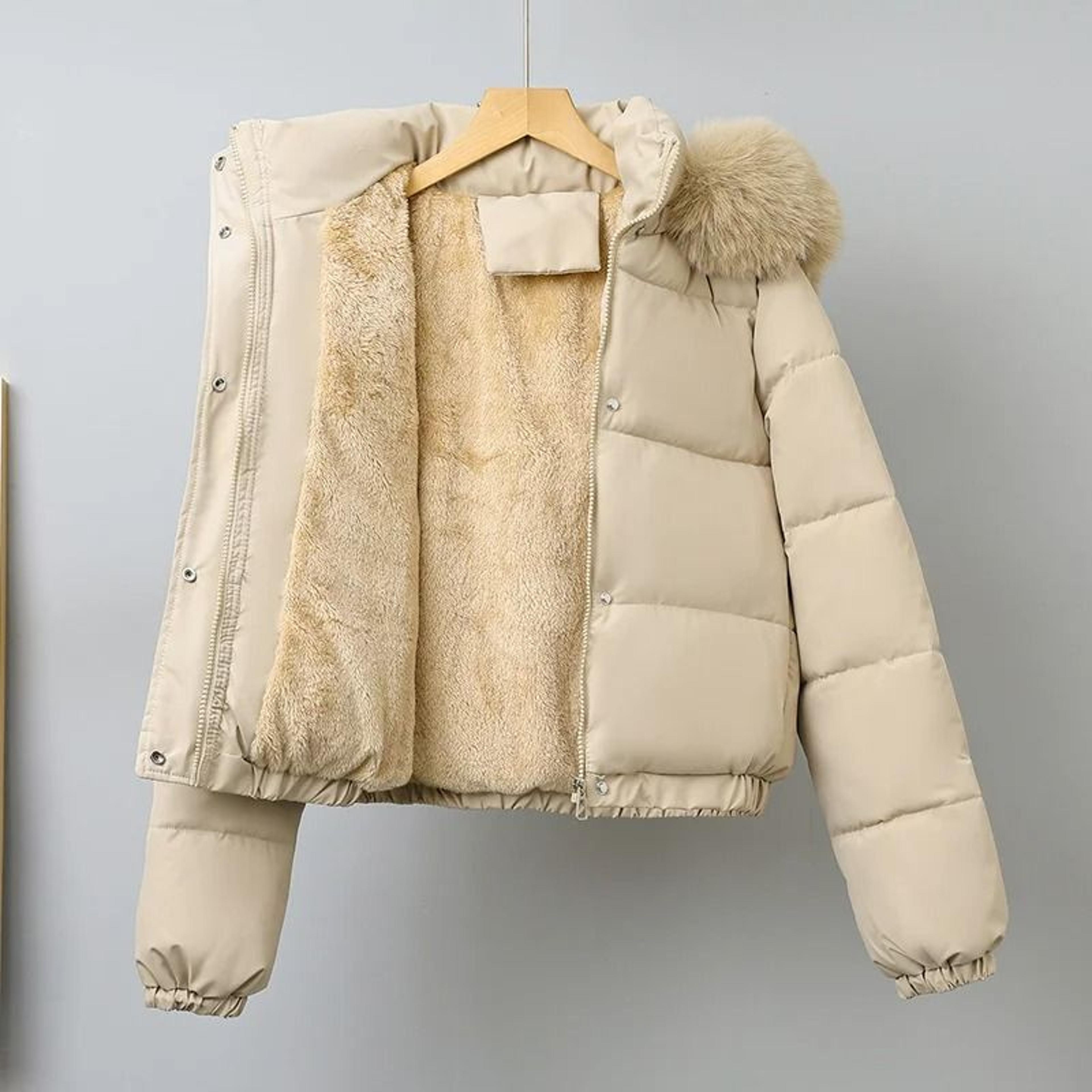 short thermal winter parka | thickened velvet hooded jacket