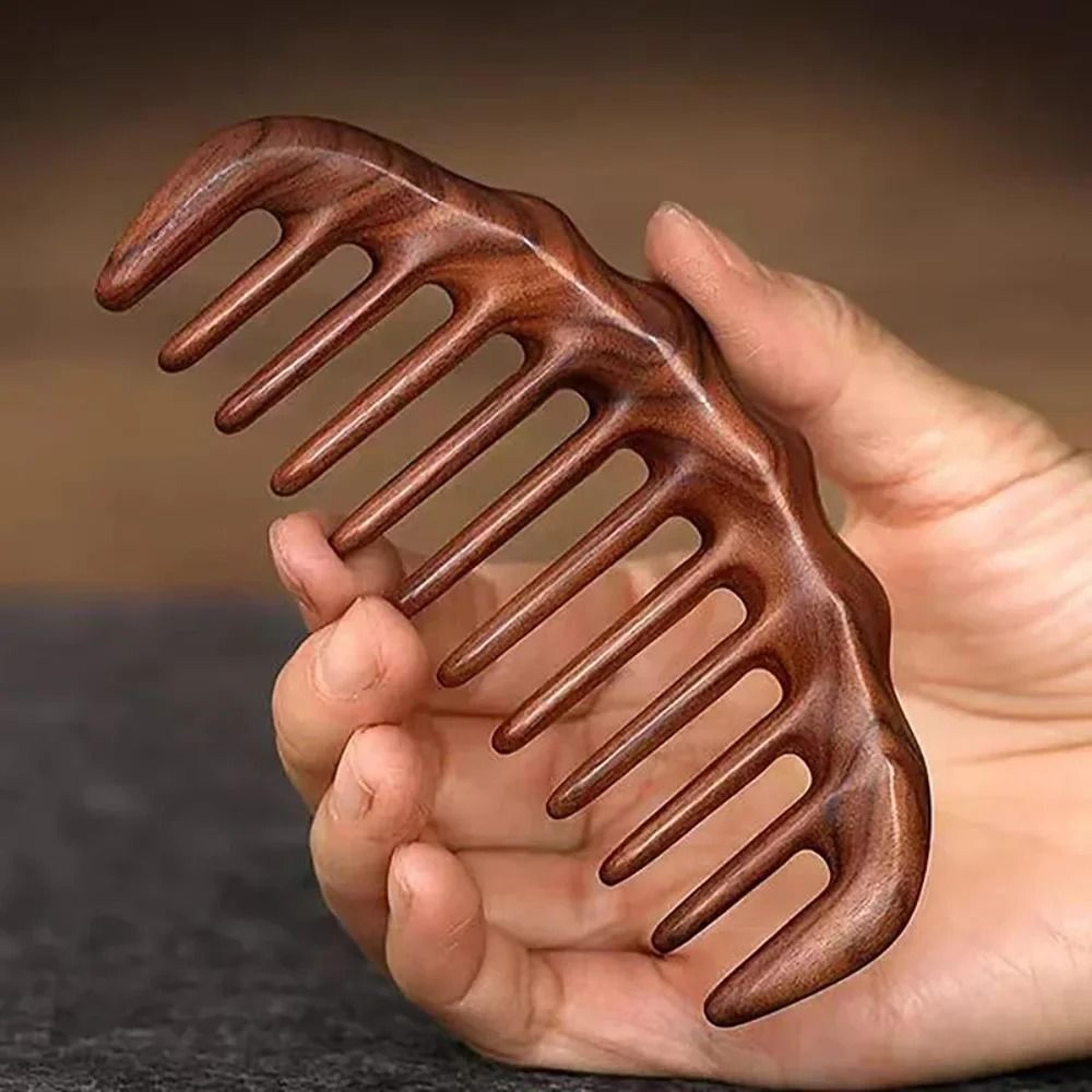 Natural Sandalwood Detangling Comb  AntiStatic WideTooth Scalp Massager 2
