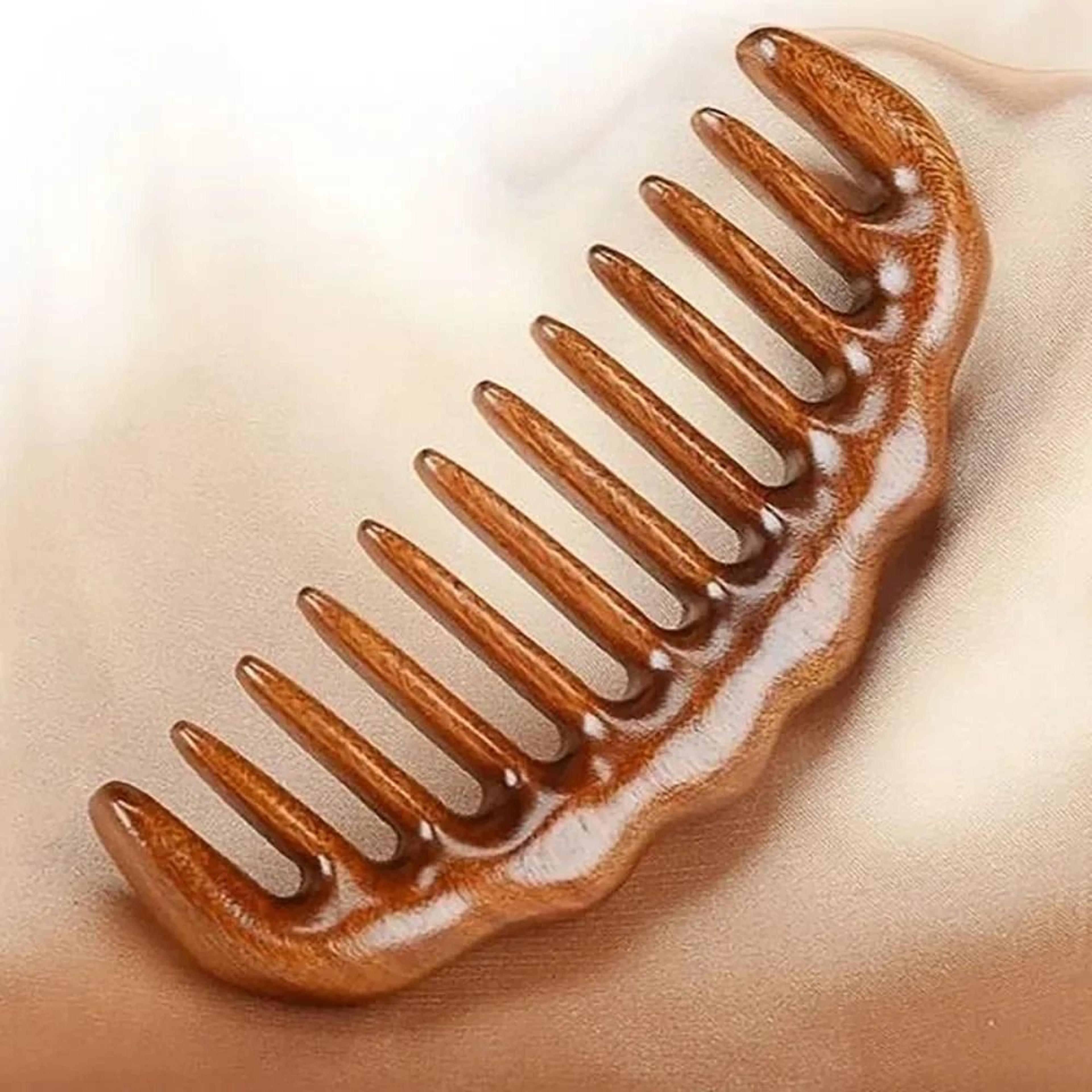 Natural Sandalwood Detangling Comb  AntiStatic WideTooth Scalp Massager 4
