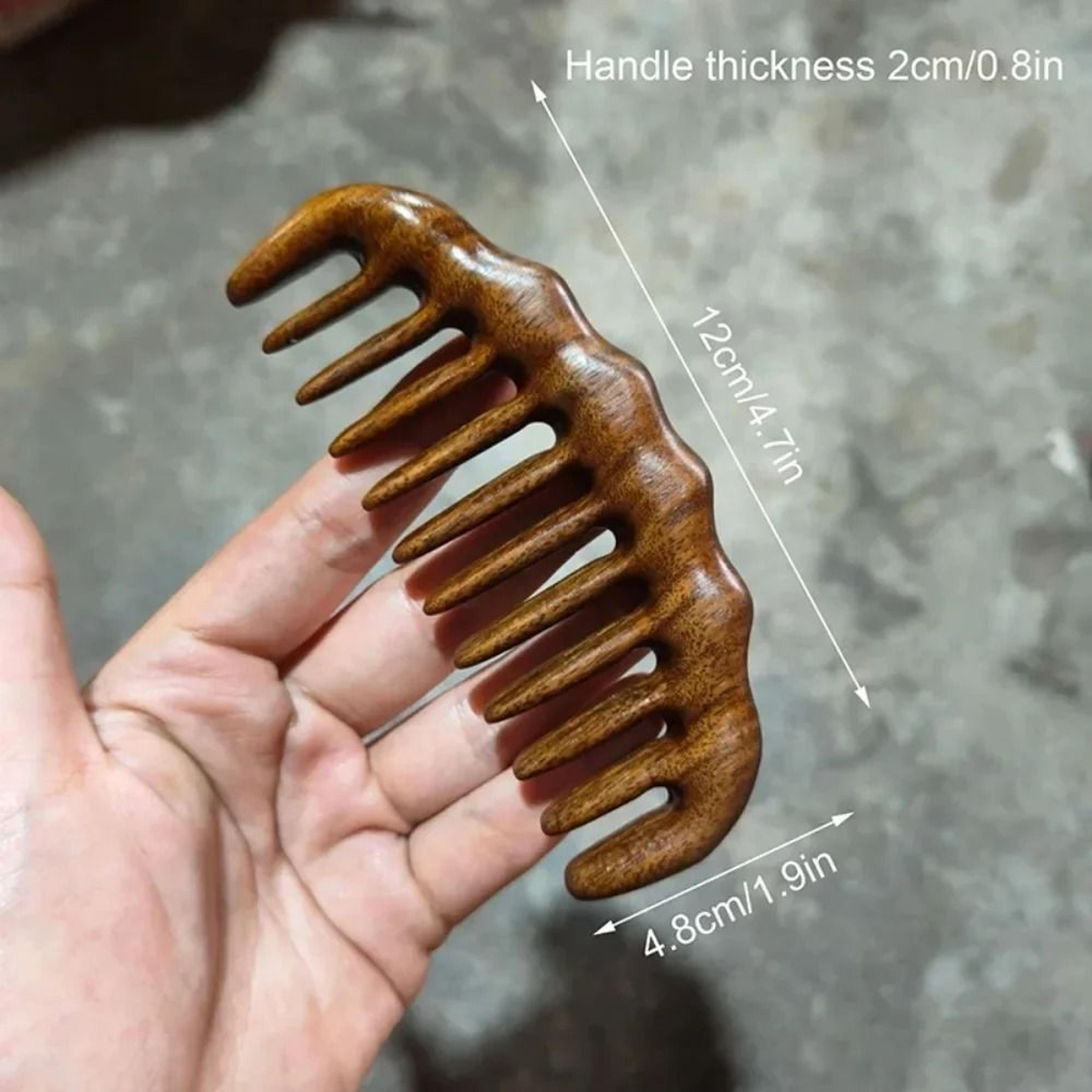 Natural Sandalwood Detangling Comb  AntiStatic WideTooth Scalp Massager 6
