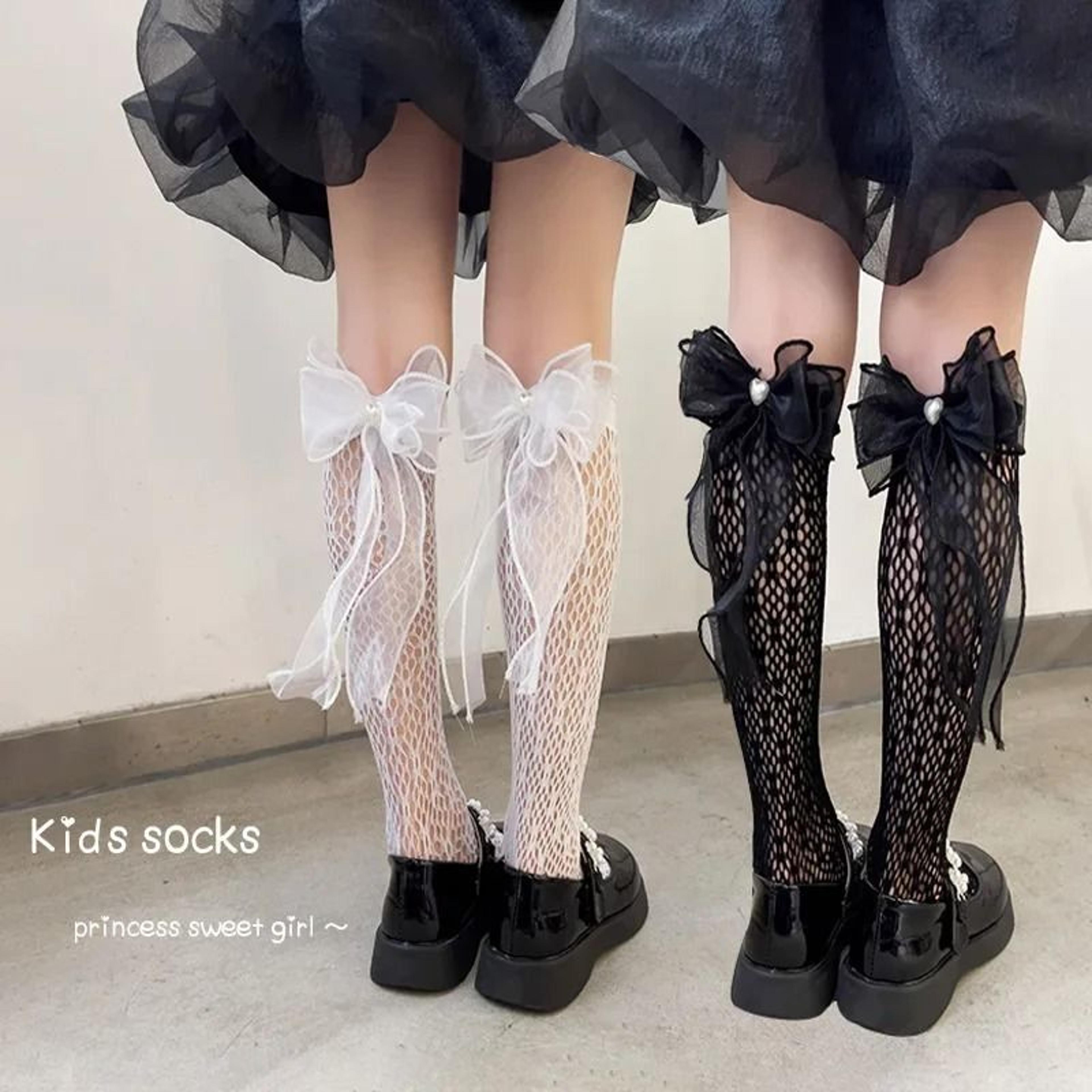FourSeason Girls Bow Mesh HighTube Socks 7