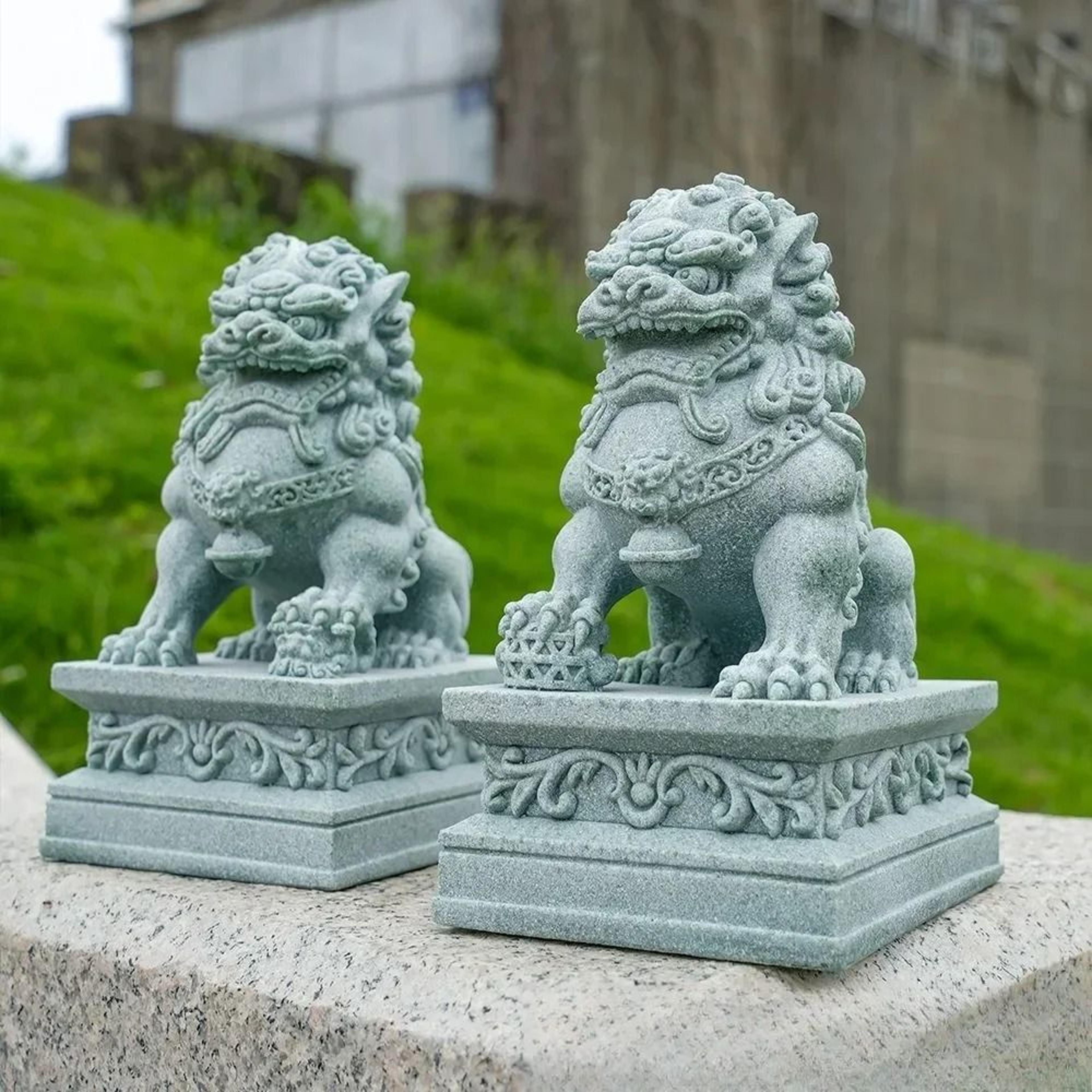 lucky wealth stone guardian lion pair
