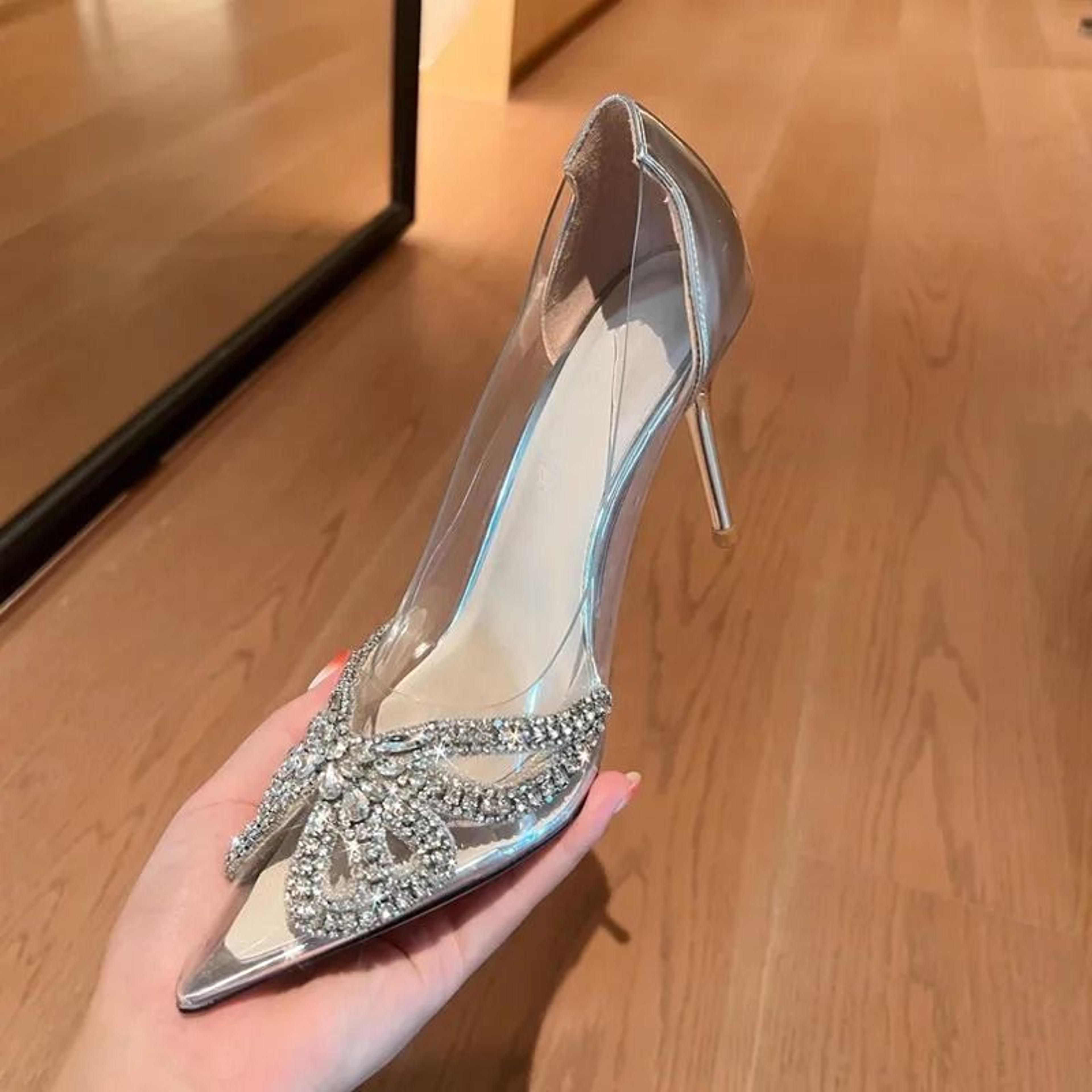 Pointed Transparent PVC Rhinestone Sandals  Elegant Wrapped Back Buckle High Heels 7
