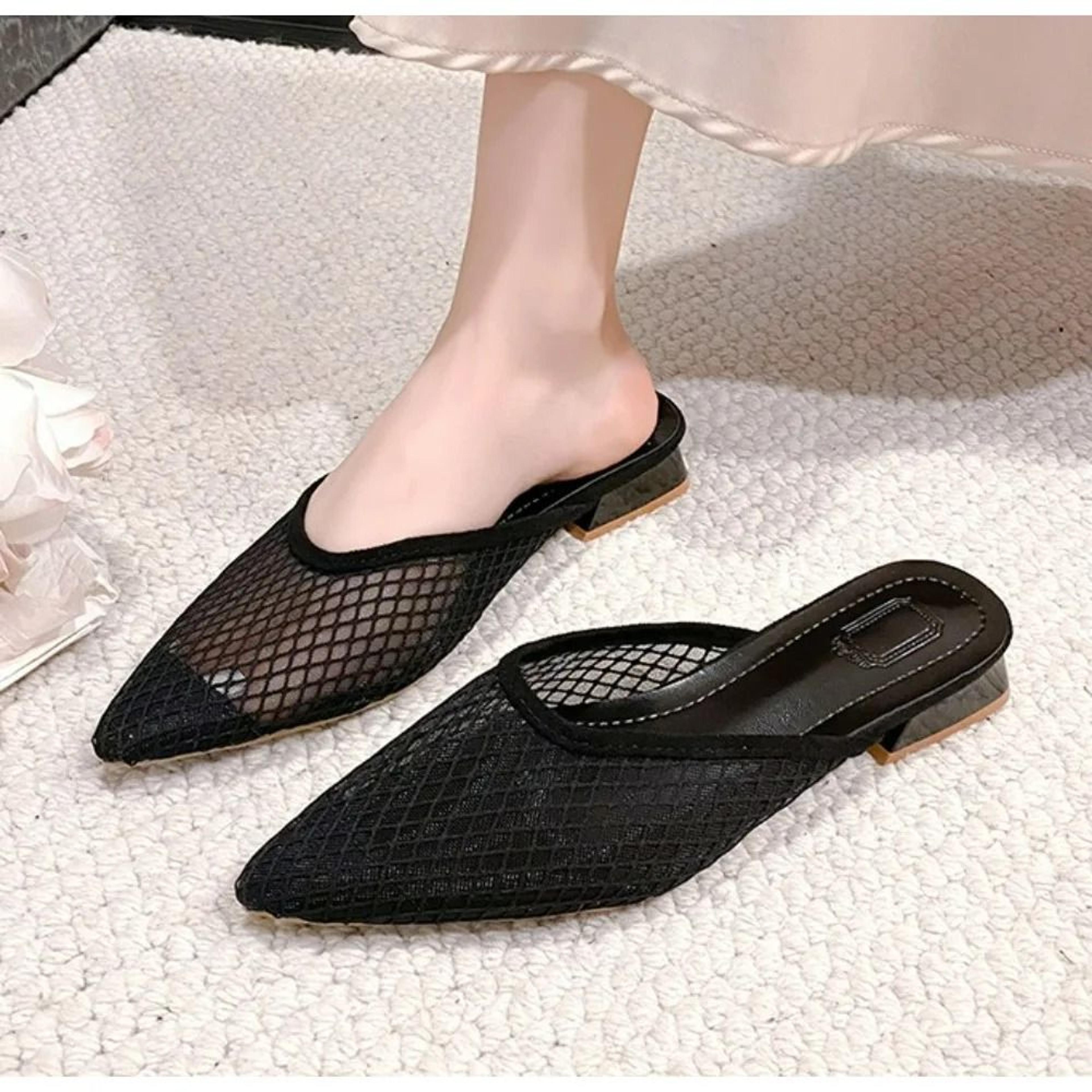 Designer PointedToe Mesh Mules  Elegant Summer Beach Flat Slides 1
