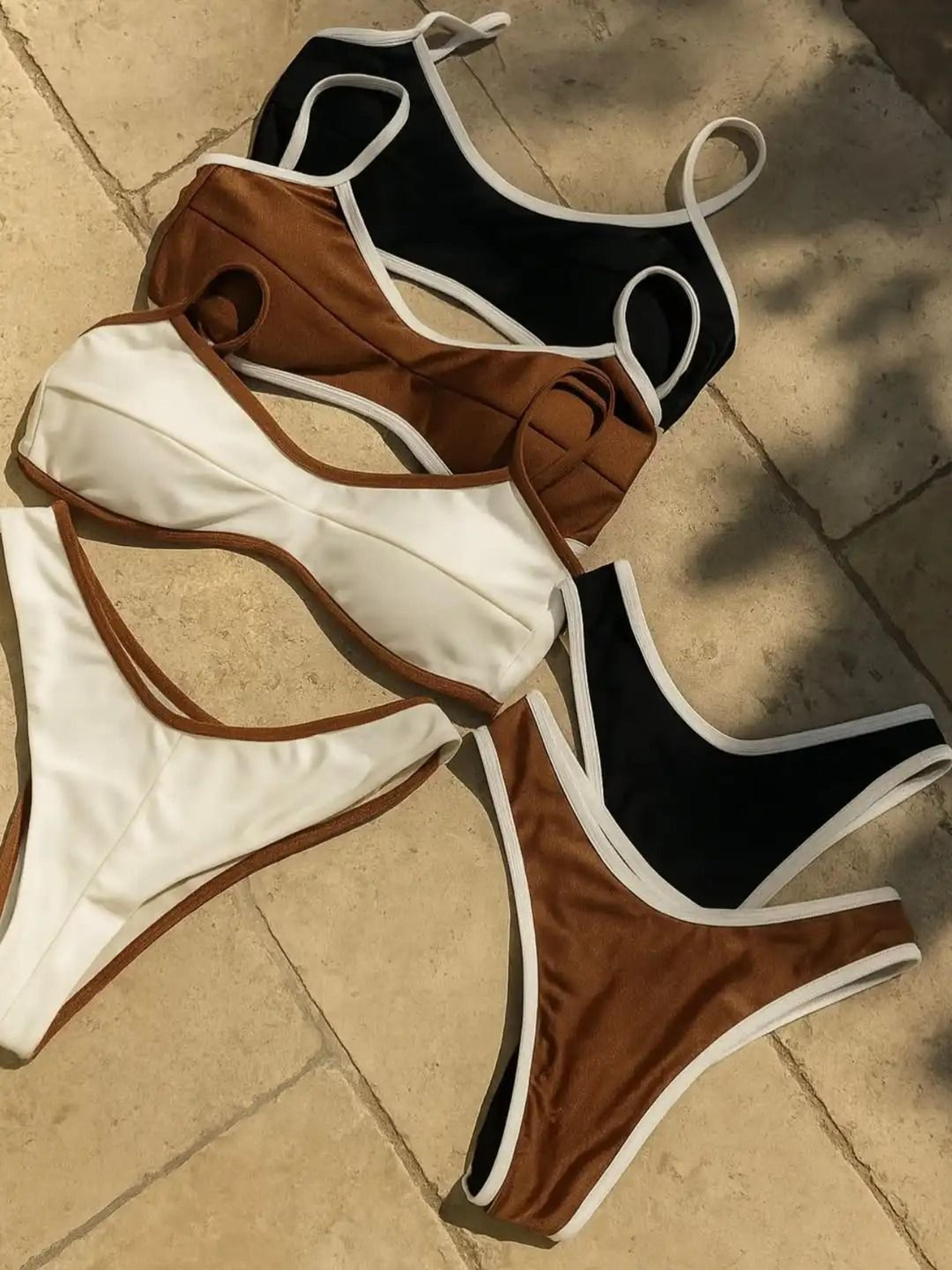 Shiny Bandeau Thong Bikini  Sexy Metallic Brazilian Swimwear 1