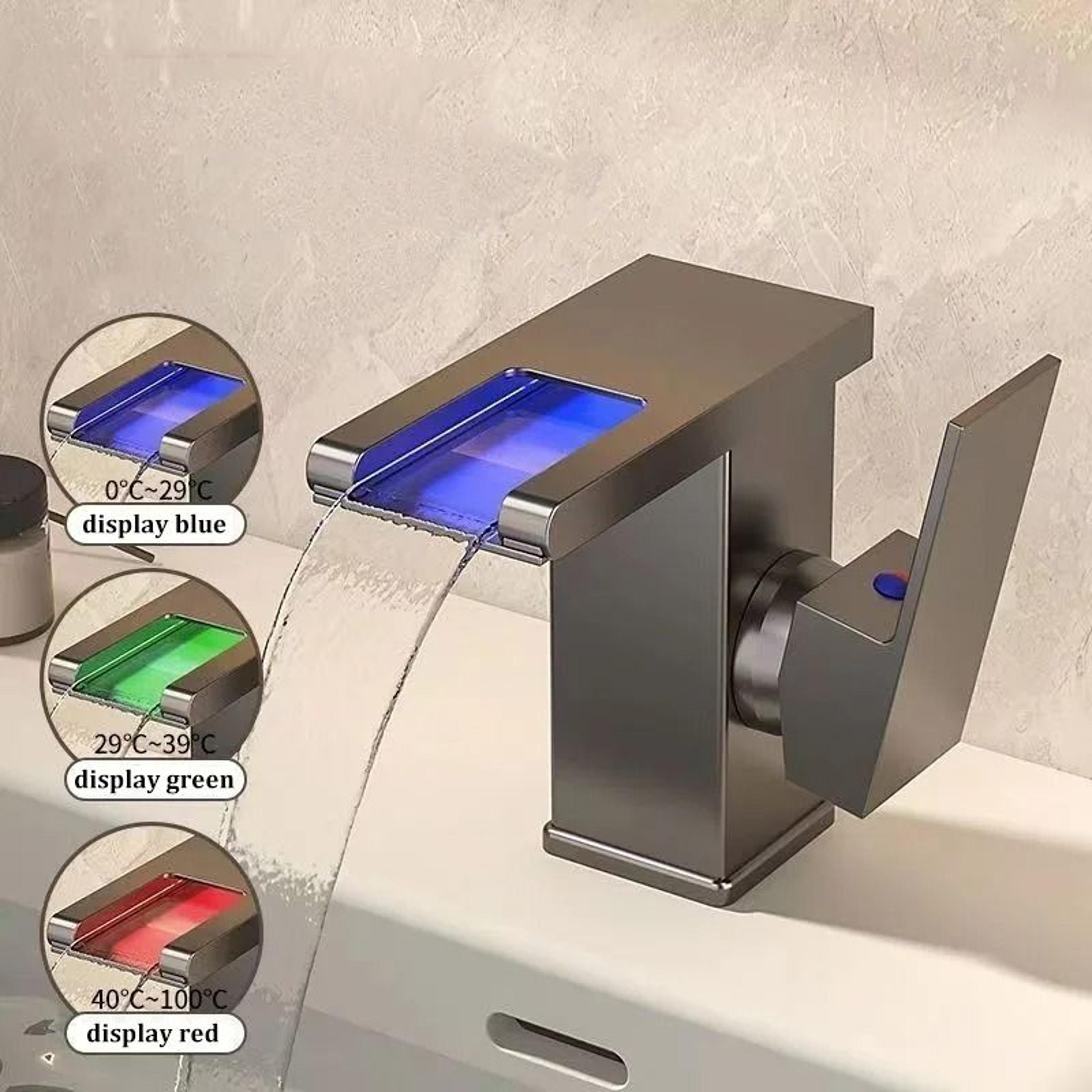 AllCopper LED Waterfall Faucet  Luminous Basin Mixer For Modern Bathrooms 7