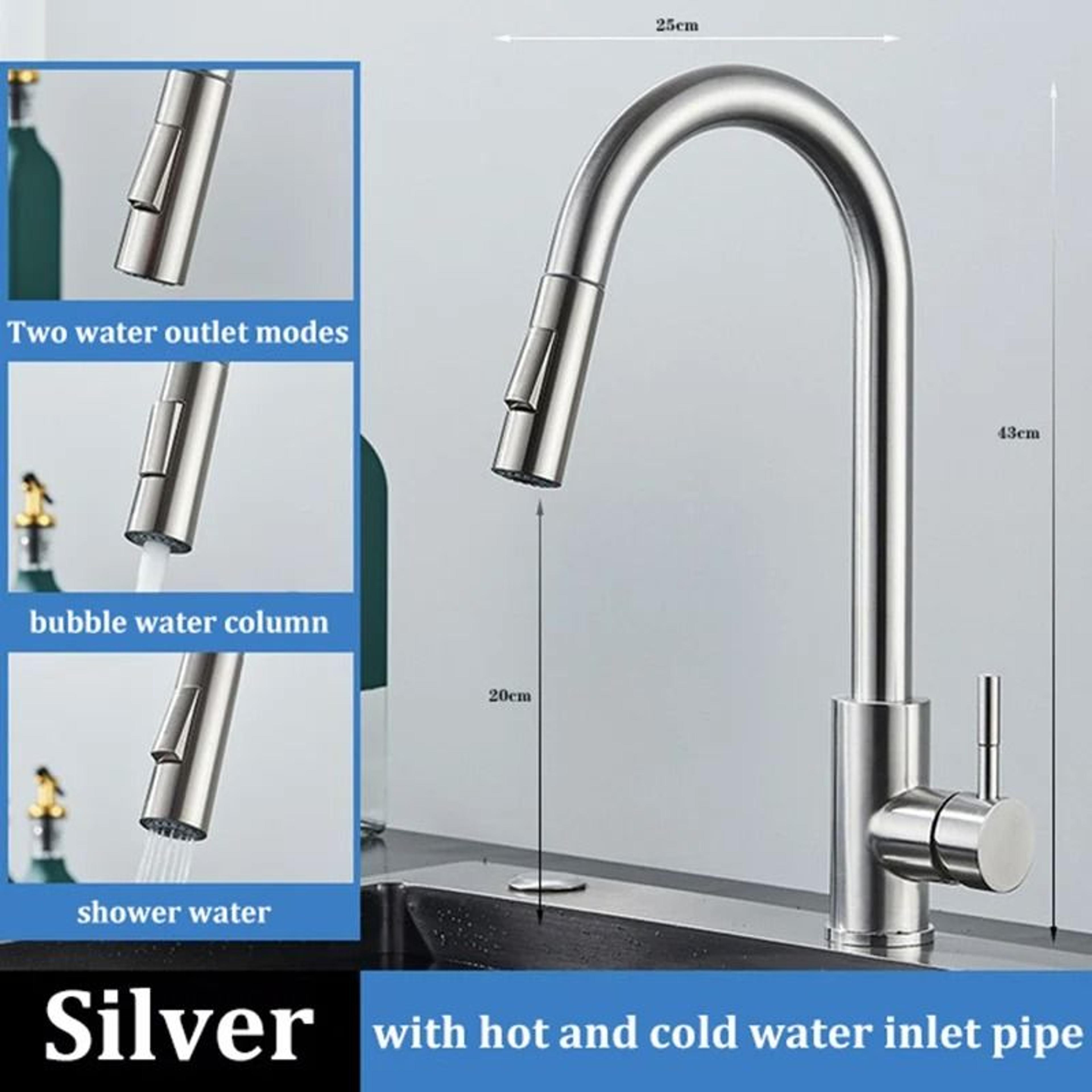 Stainless Steel Kitchen PullOut Faucet  Hot  Cold SplashProof Telescopic Sink Mixer 7