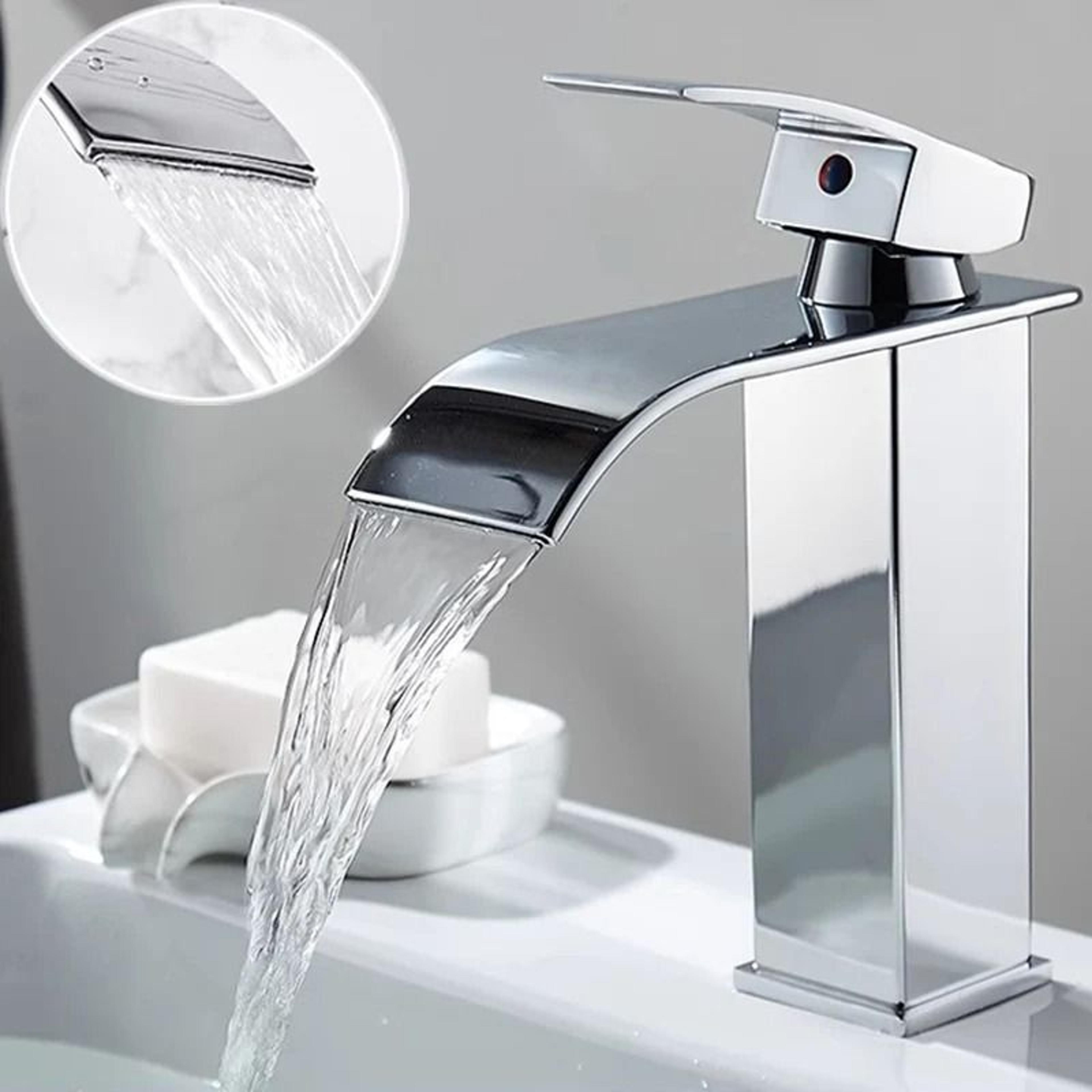 Luxury Waterfall Basin Mixer  Hot  Cold DualControl Square Waterfall Faucet 1