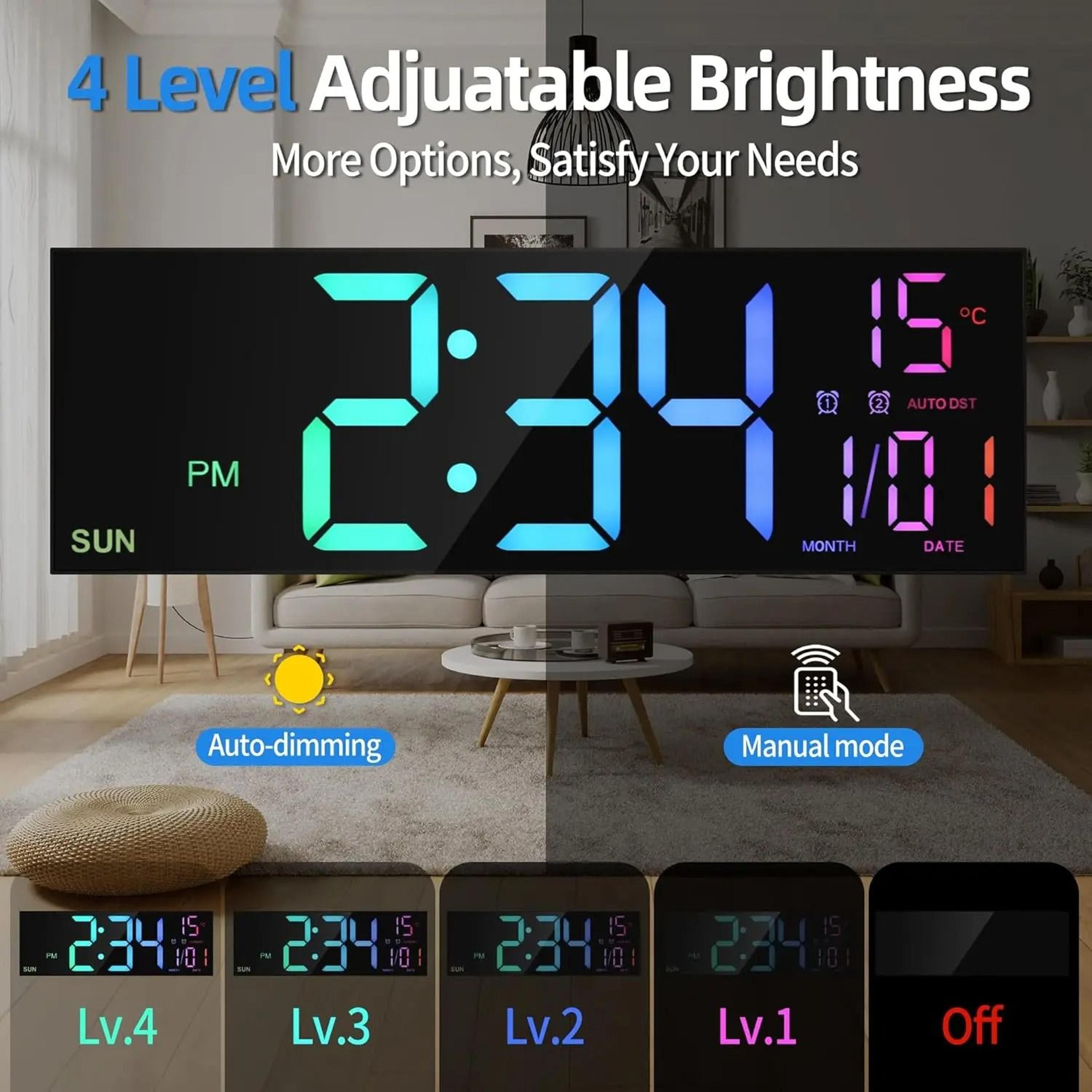 Modern Large RGB Digital Wall Clock  MultiColor LED Smart Timepiece 4