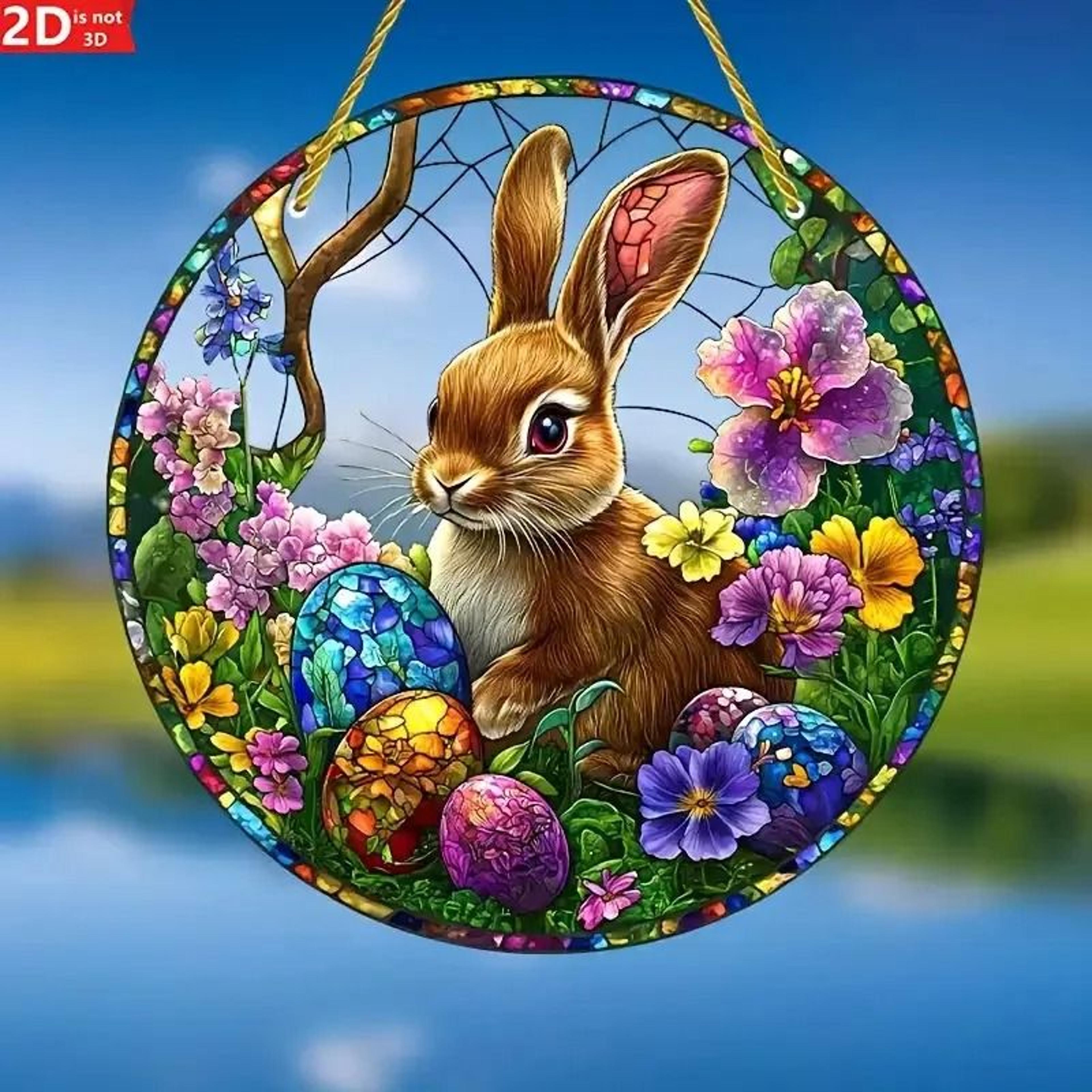 Acrylic Easter Bunny Window Hanging  Vibrant 2D Flat Spring Garden Decor 4