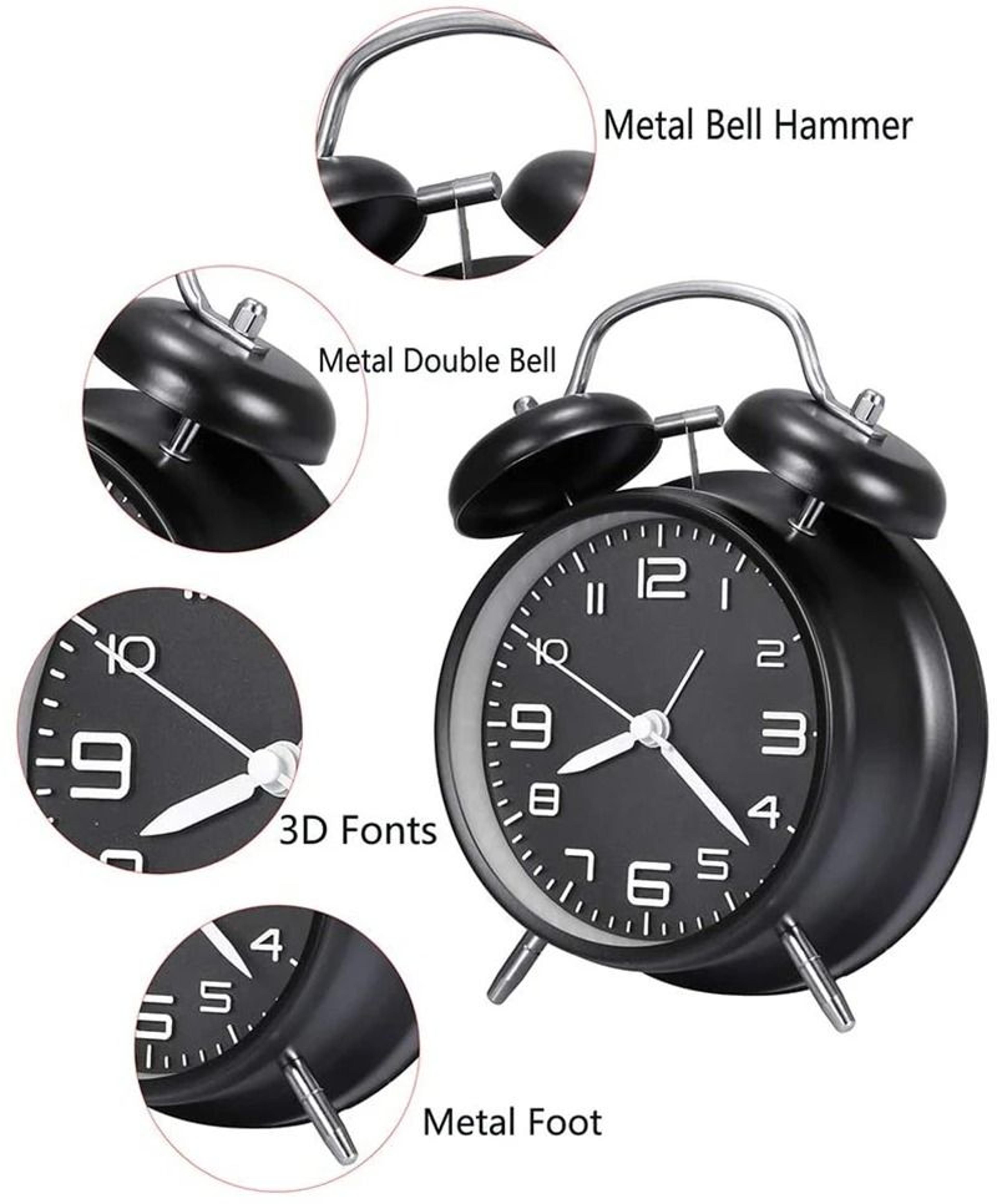 Twin Bell Loud Alarm Clock  Retro Metal Frame  3D Dial With Smart Backlight 5