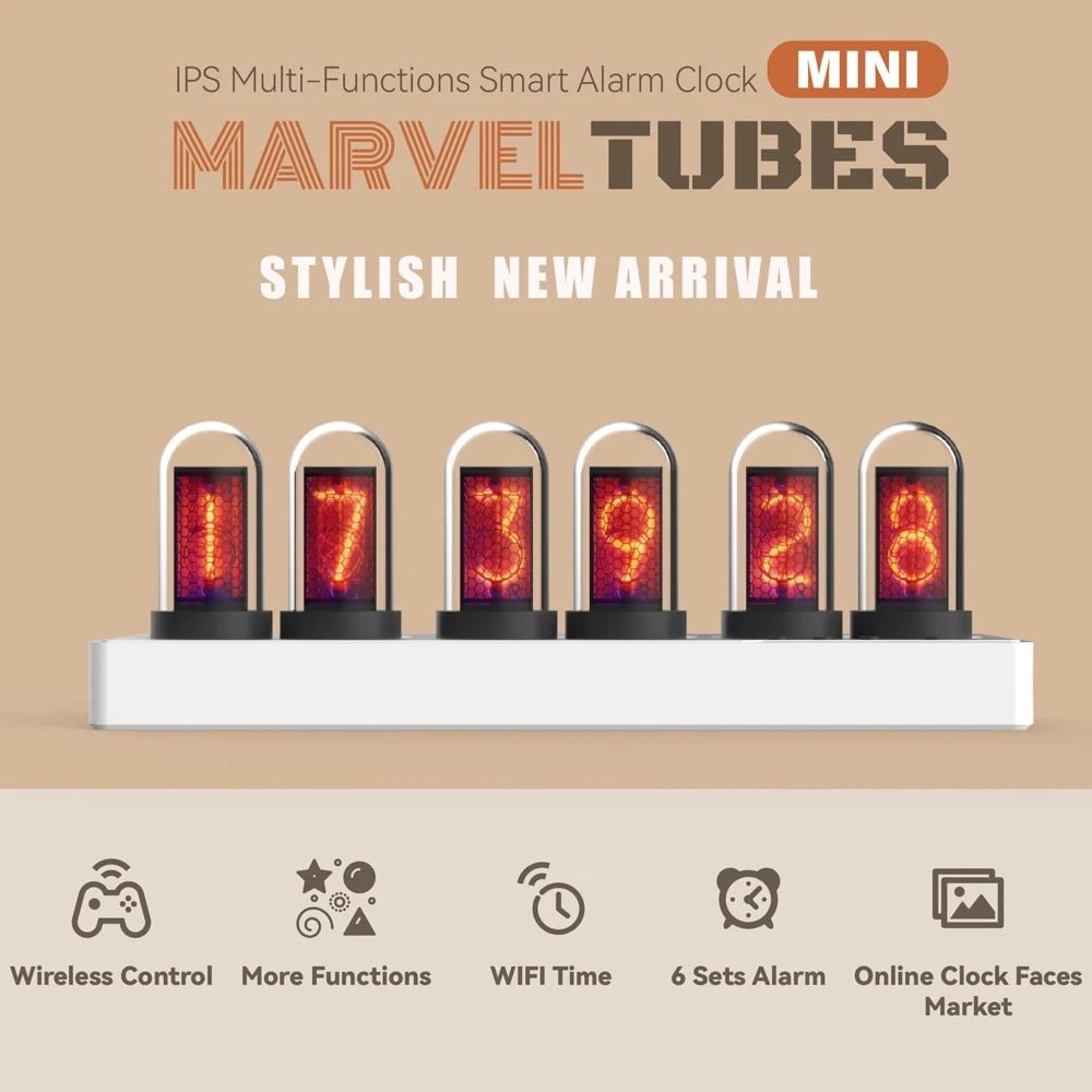 smart wi-fi ips nixie tube clock | customizable rgb desktop art