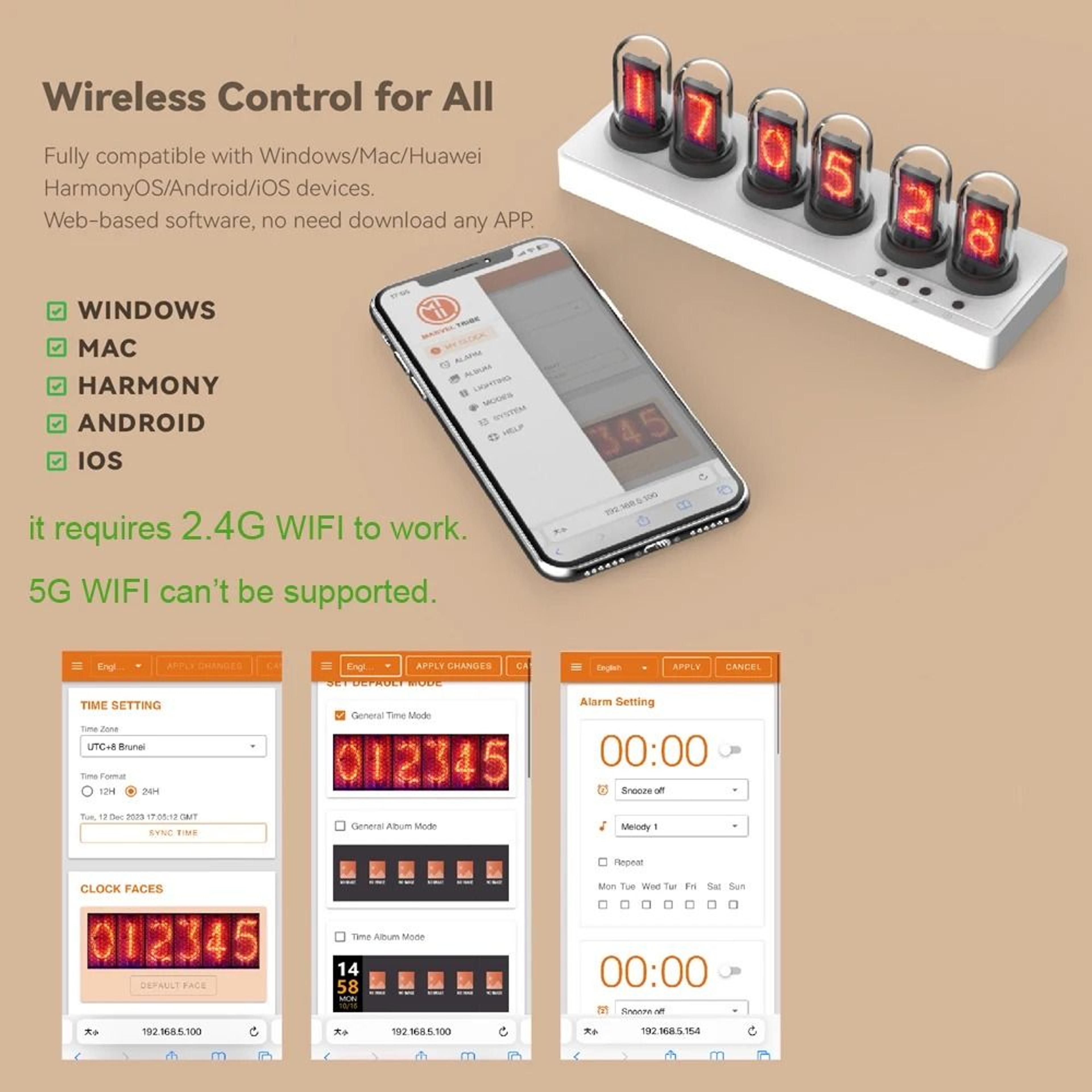 Smart WiFi IPS Nixie Tube Clock  Customizable RGB Desktop Art 5