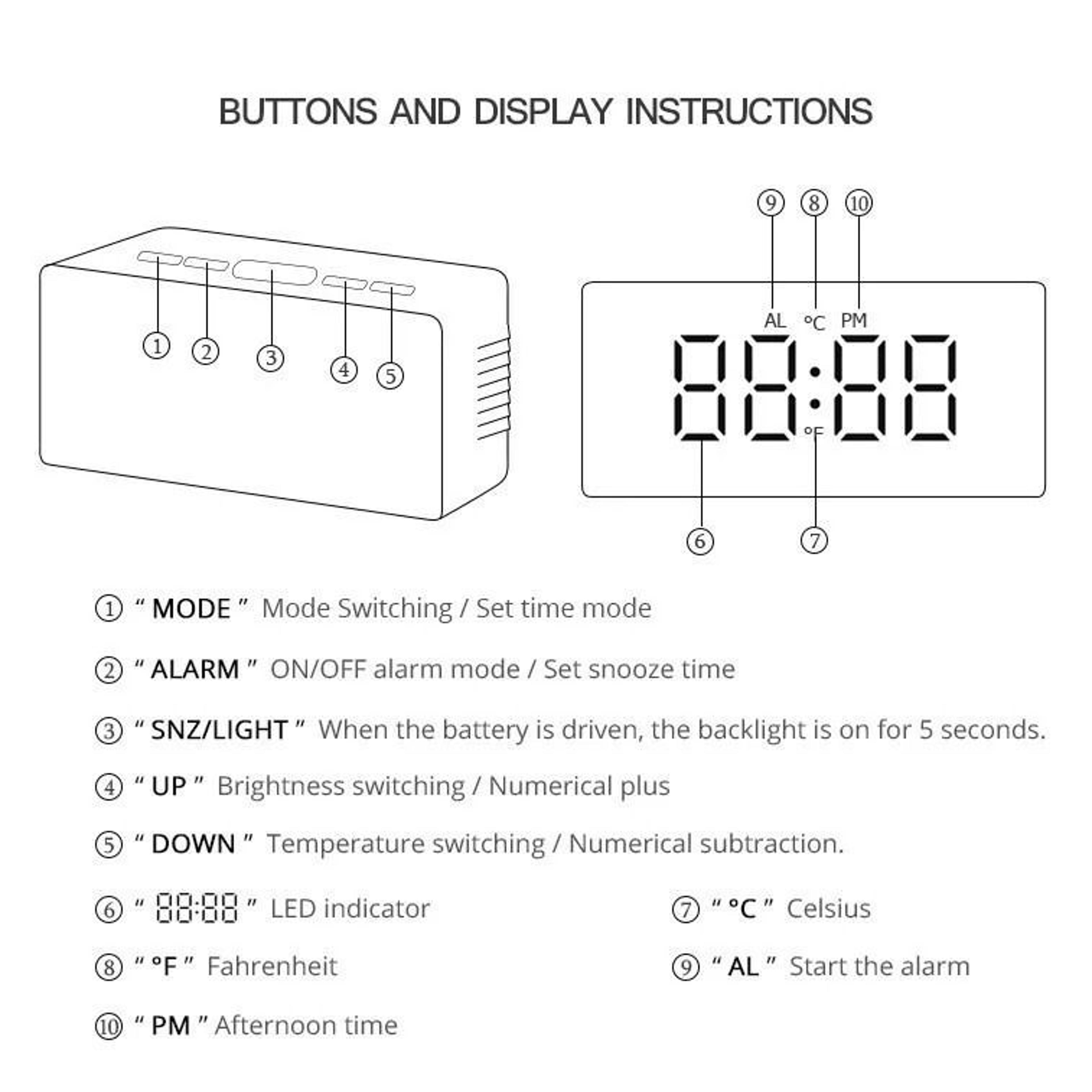 LED Mirror Digital Clock  Smart Desktop Alarm  Night Light 5