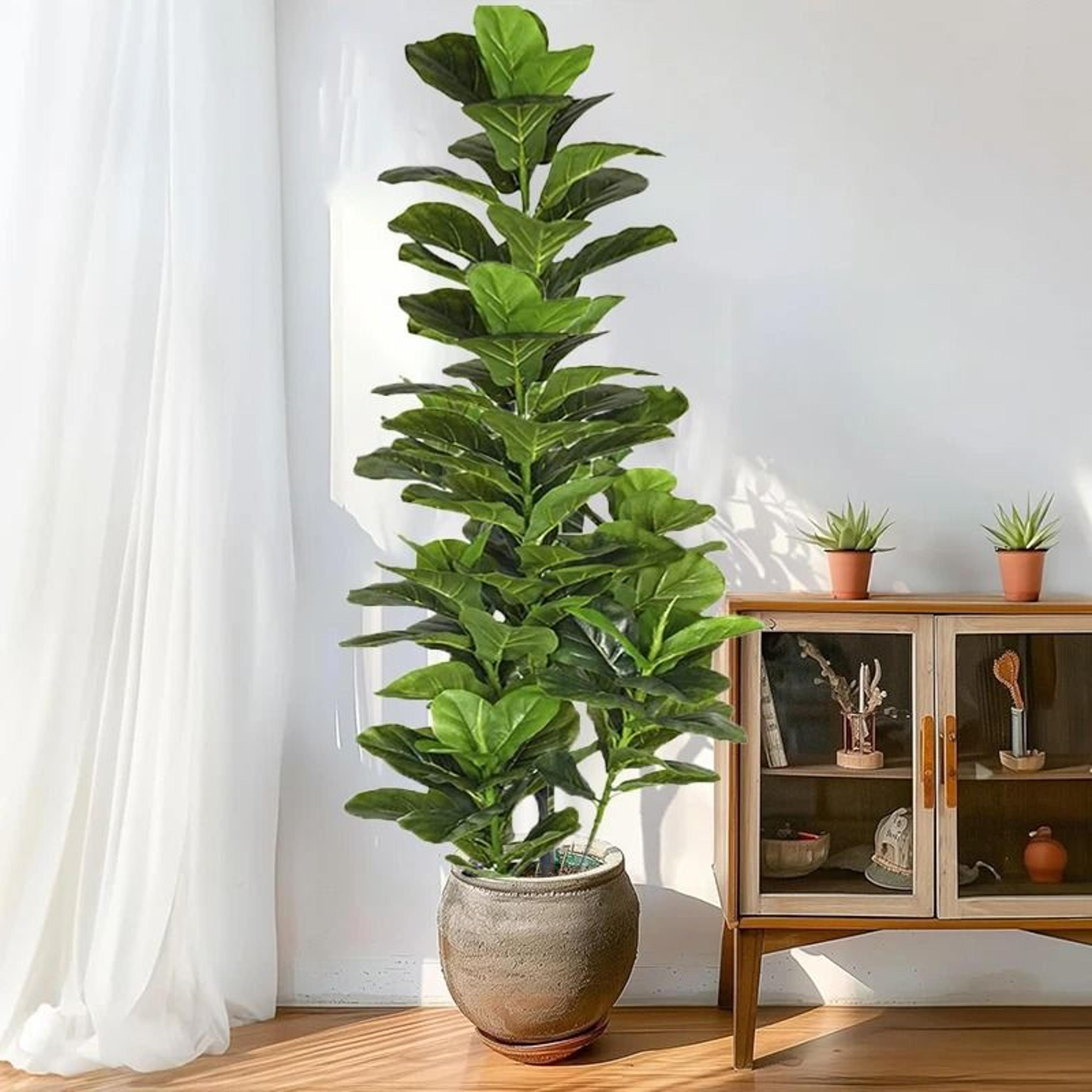 Large Artificial Fiddle Leaf Fig  Tropical Faux Ficus Lyrata Decor 2