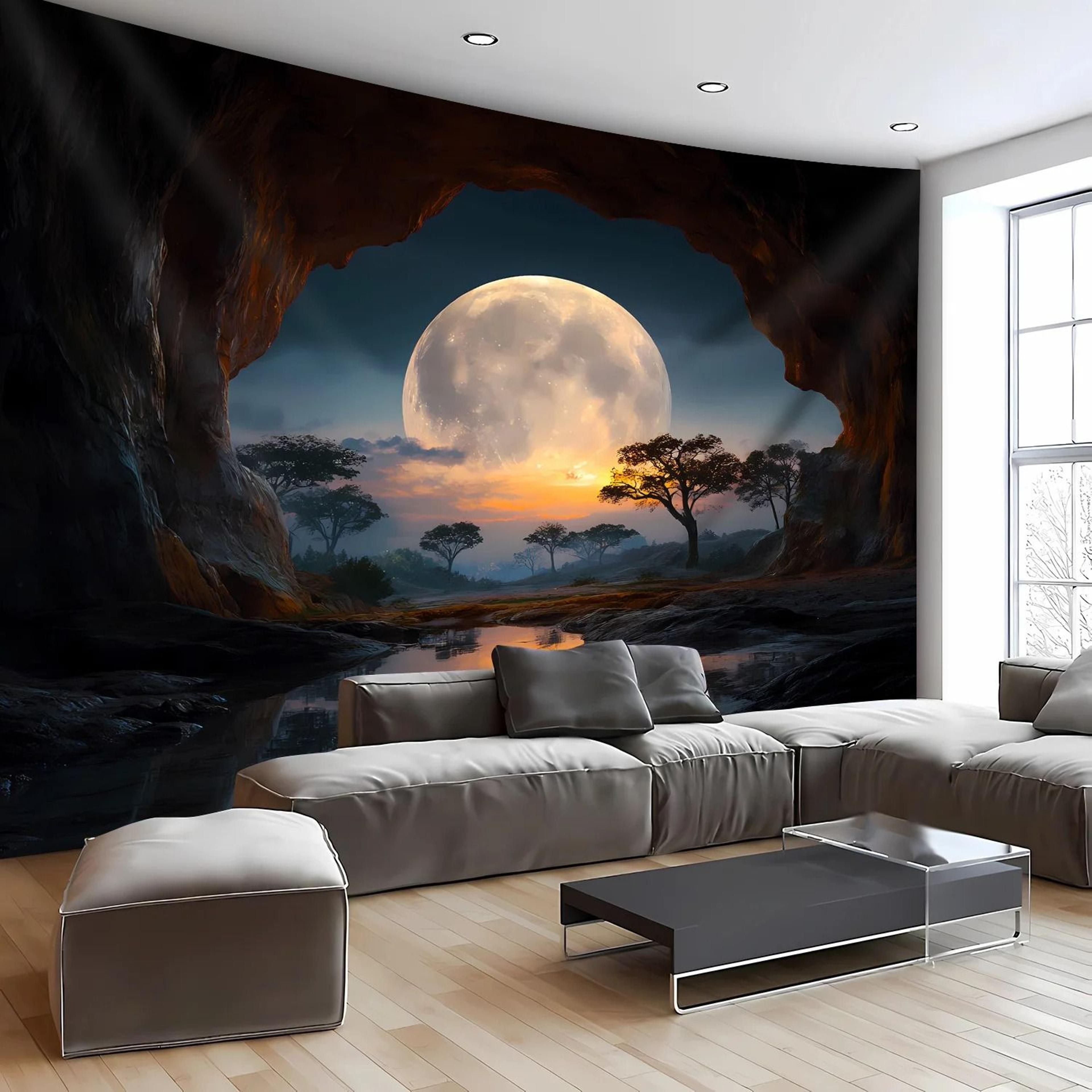 Tranquil Cave Forest Moon Scenery Tapestry  Dreamy Nature Landscape Wall Art For Home Decor 2