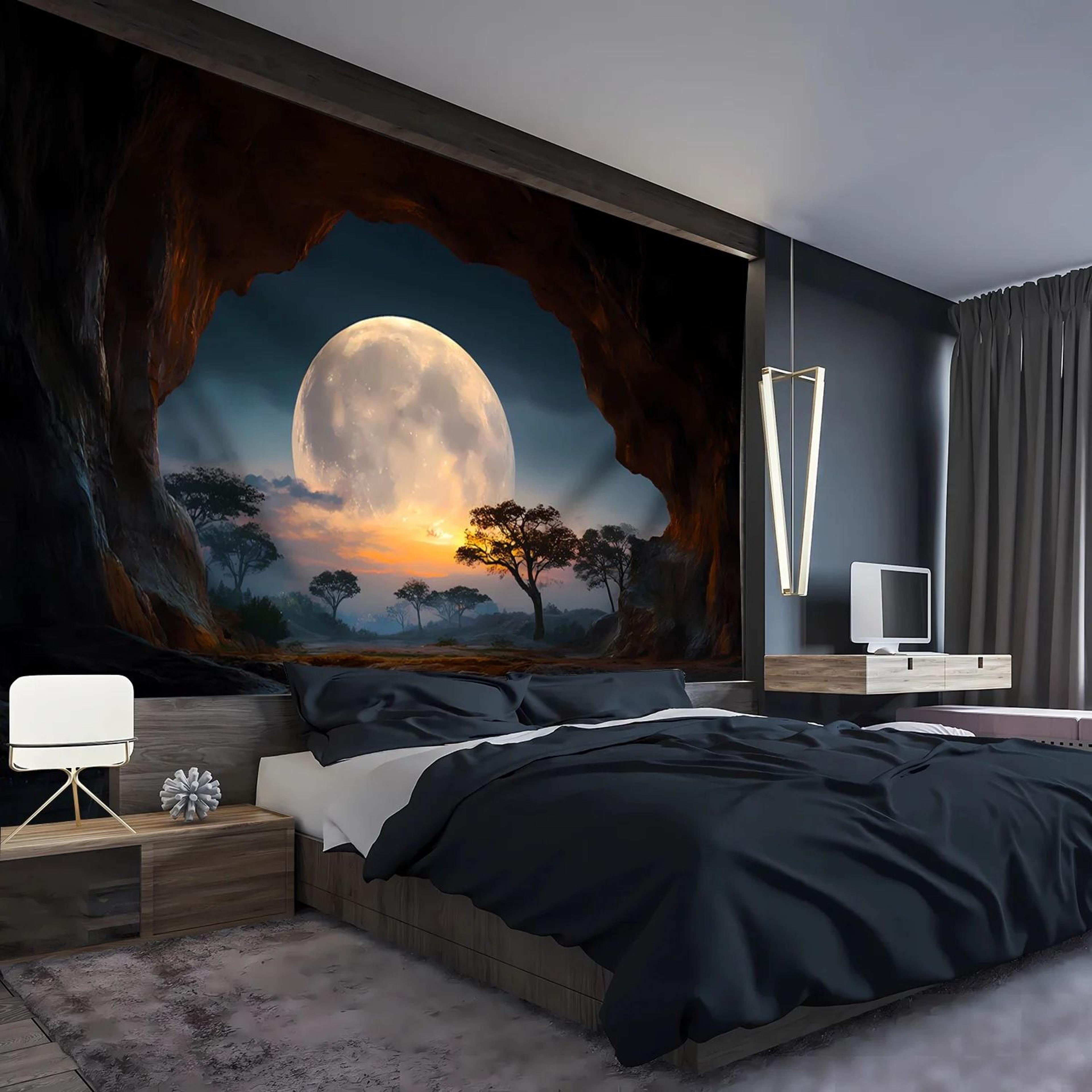 Tranquil Cave Forest Moon Scenery Tapestry  Dreamy Nature Landscape Wall Art For Home Decor 3
