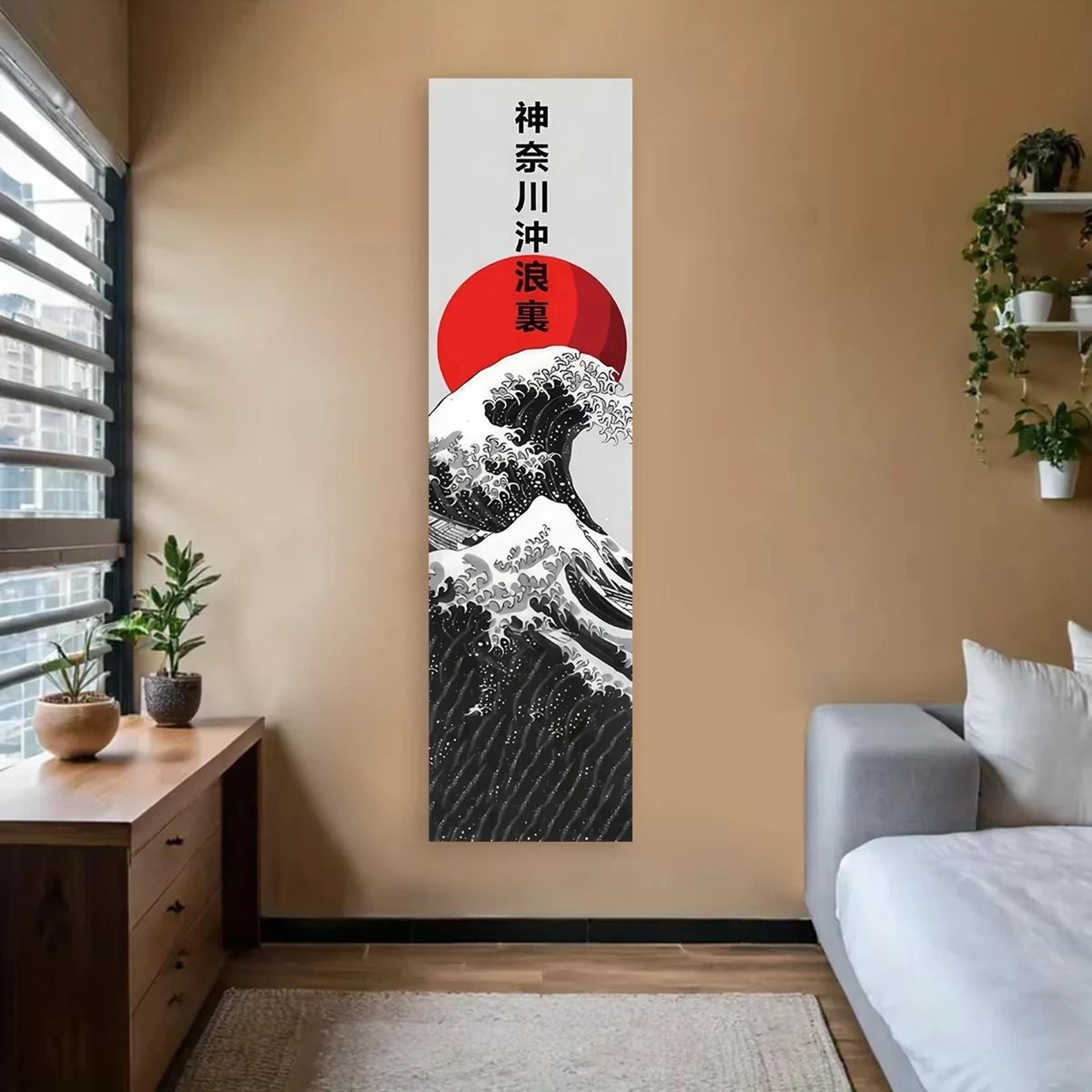 Japanese Great Wave Wall Tapestry  Red Sun  Ocean Landscape Aesthetic Hanging For Home Decor 0