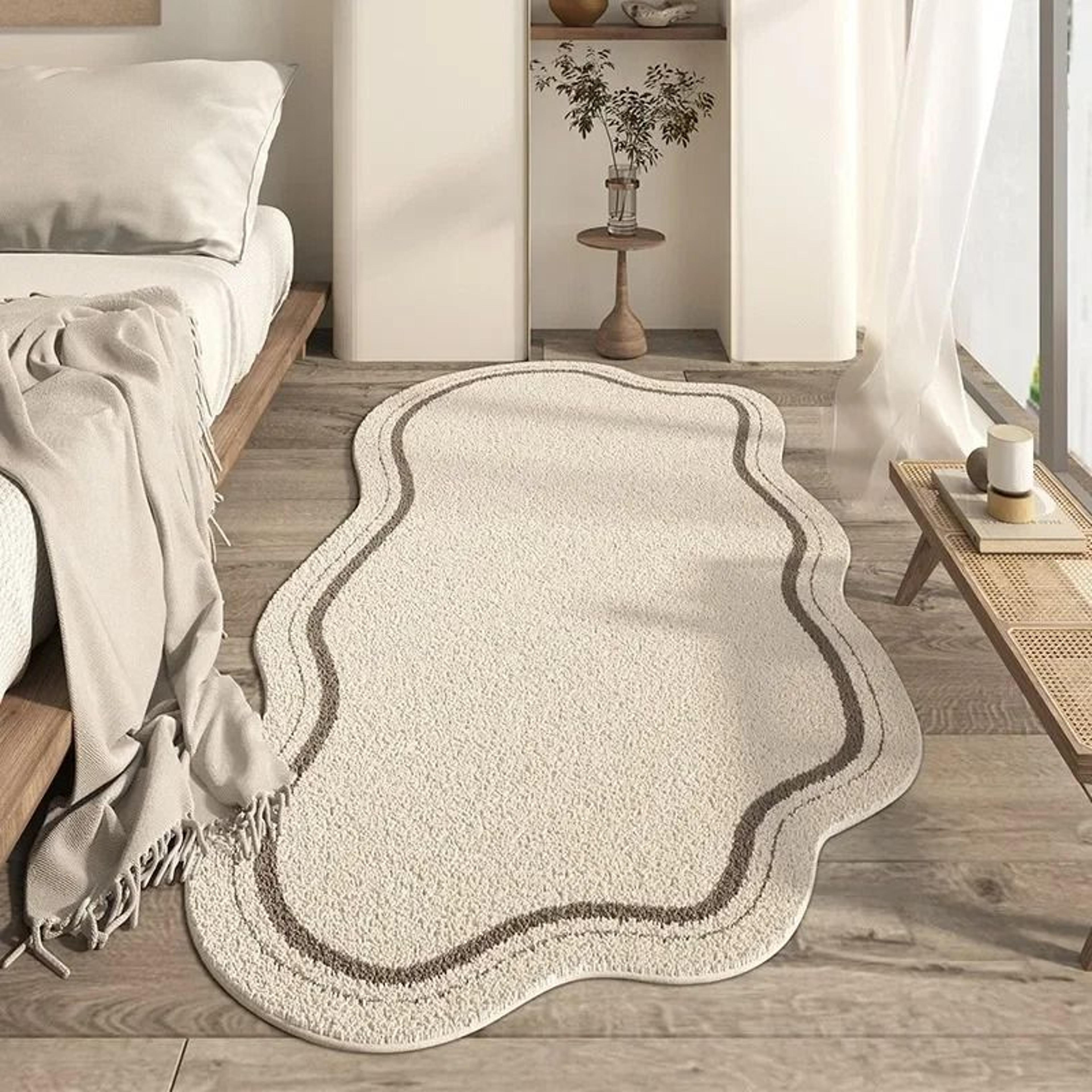 Cream Style Irregular Rug  Minimalist Soft Bedroom Carpet  NonSlip Lounge Floor Mat 1