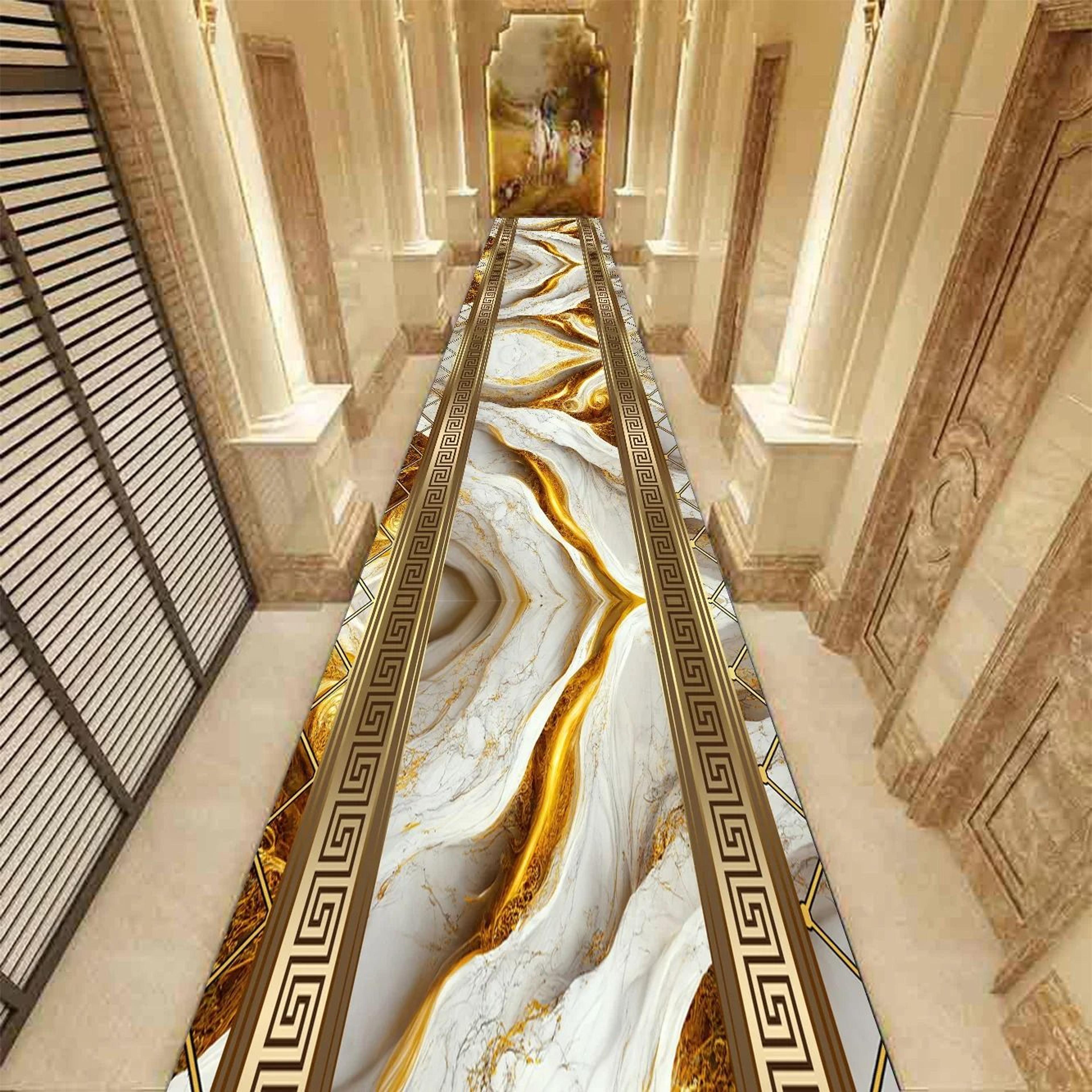 Golden Abstract Marble Corridor Runner  Luxury NonSlip Passageway Carpet  Custom Stairway Rug 11