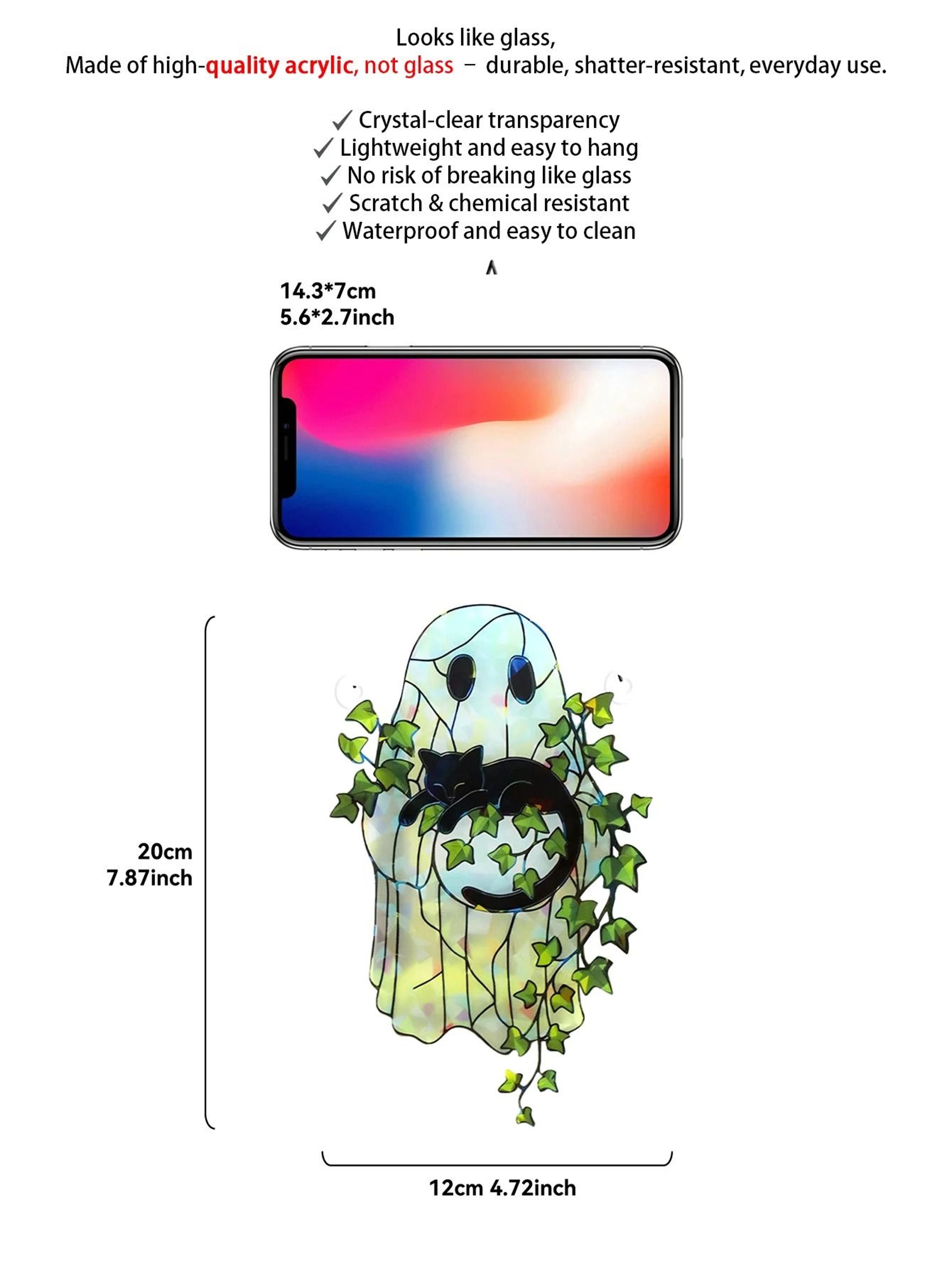Cute Halloween Ghost Suncatcher  Acrylic Ghost Black Cat  Green Leaf Window Hanging Decor For Home  5