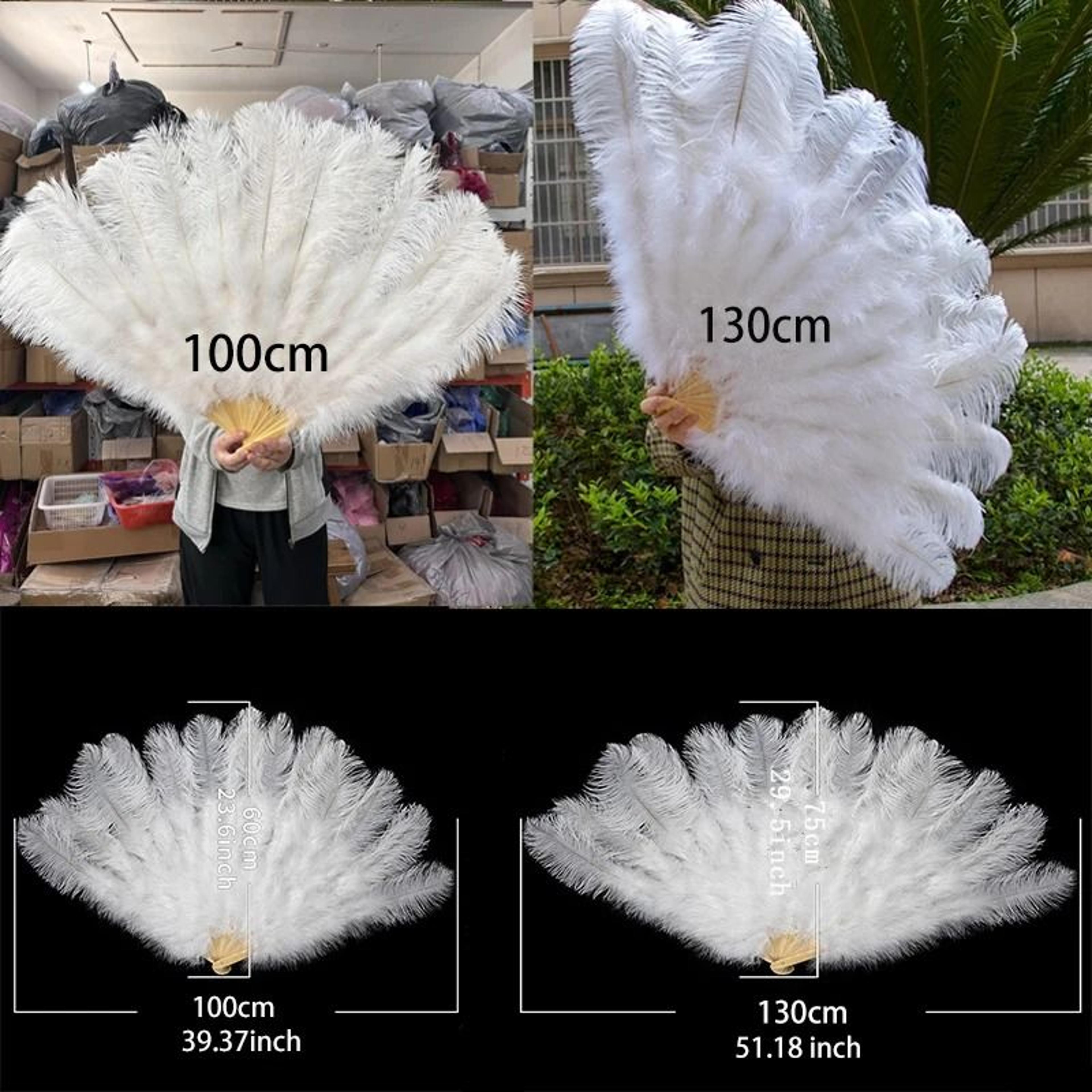 HighQuality Ostrich Feather Folding Fan  Performance  Carnival Dancer Fan With 13 Premium Bones 5