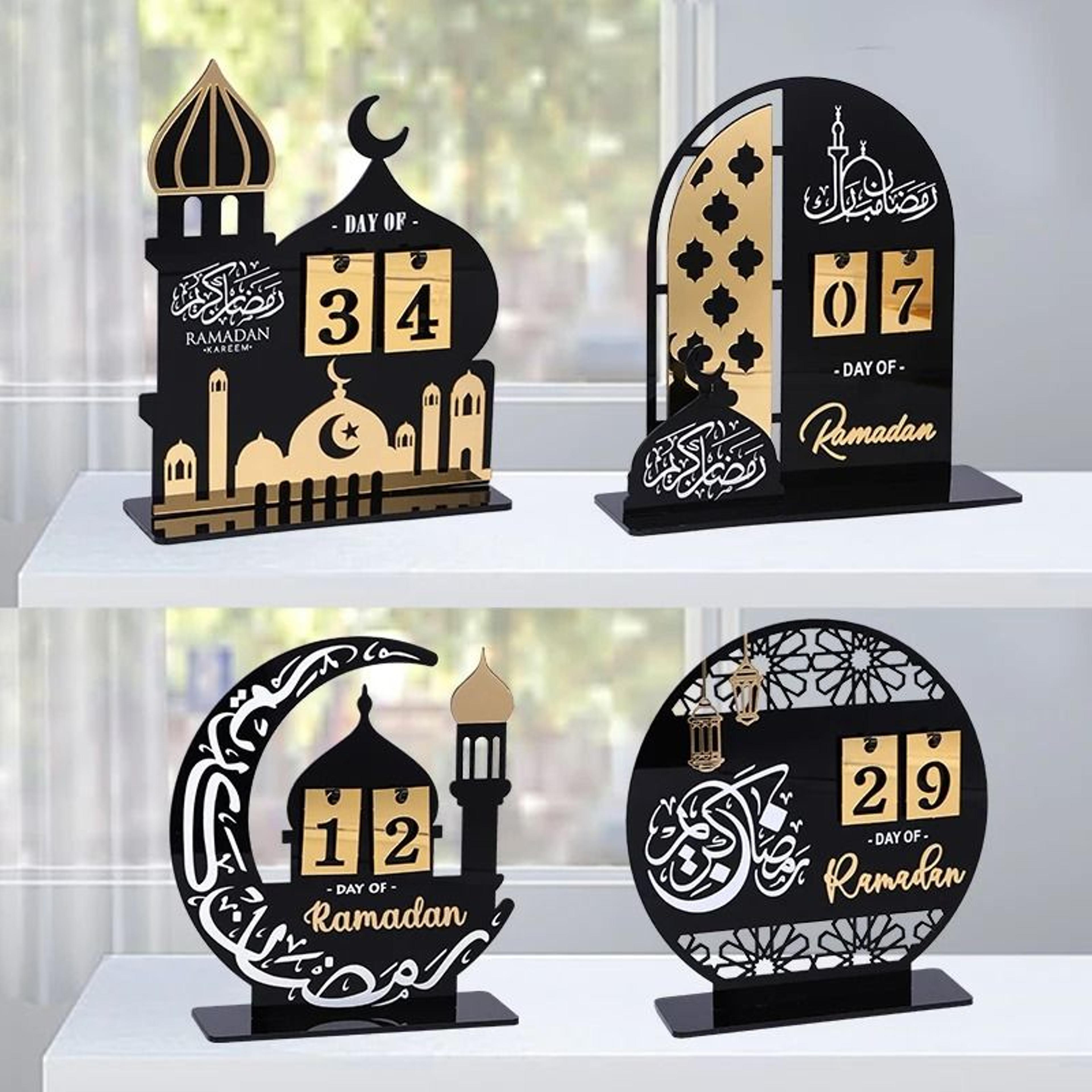black & gold ramadan countdown calendar – luxury acrylic gift ornament with replaceable numbers for eid mubarak home dec