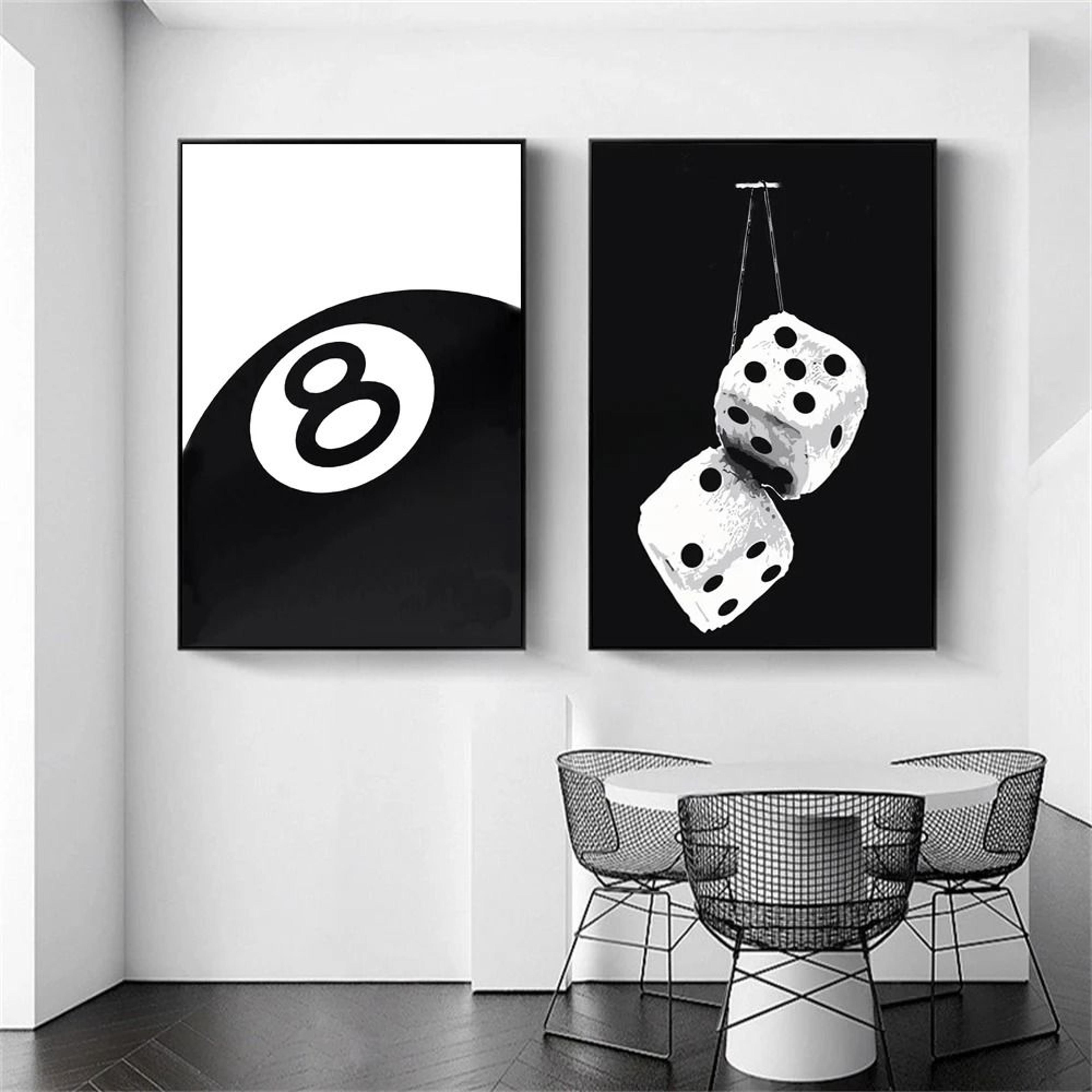 Black  White No 8 Ball Art Poster  Billiards Club Theme Canvas Wall Decor For Living Room  Corridor 0