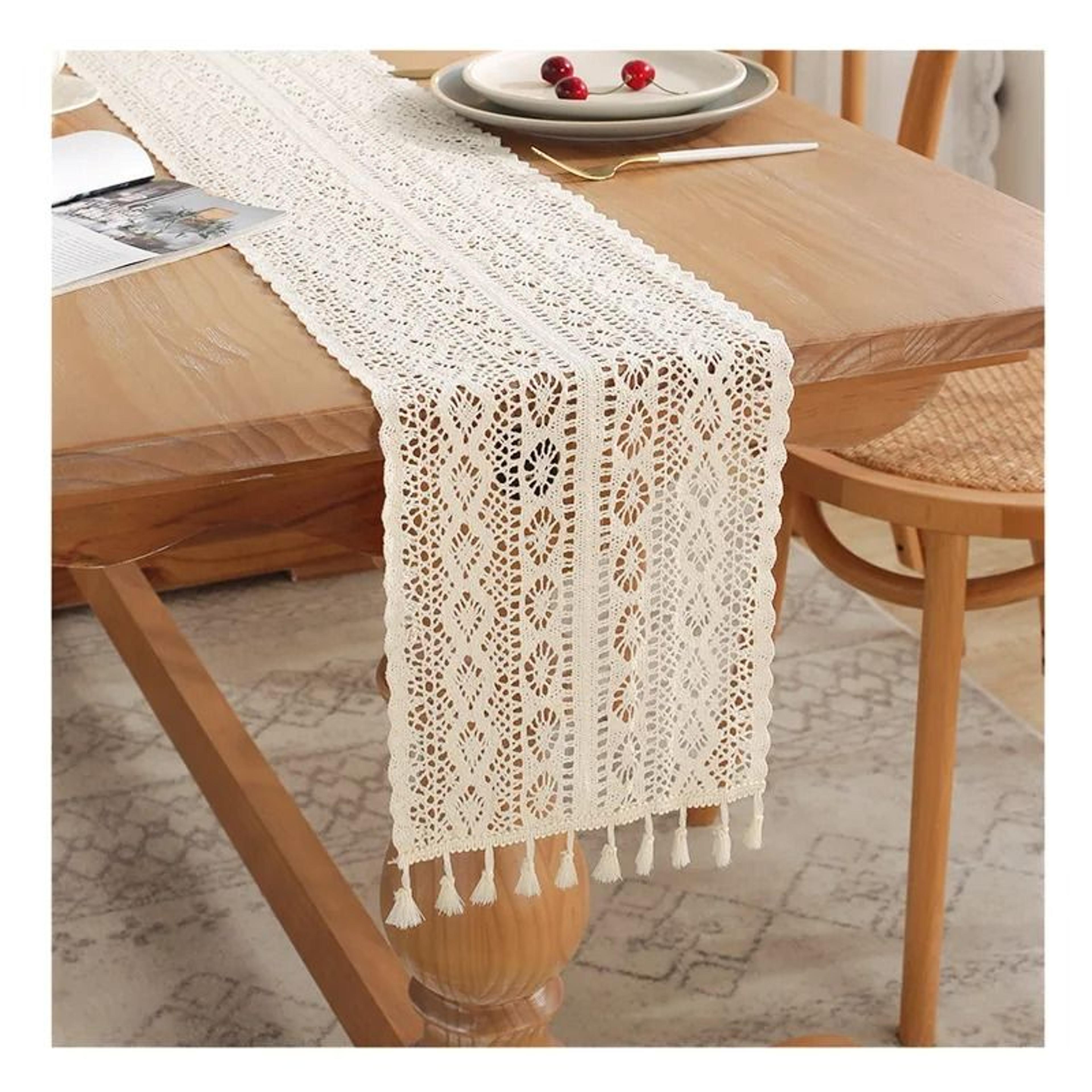 Gemini Said Boho Beige Crochet Macrame Table Runner  Vintage Farmhouse Bohemian Decor For Wedding C 3