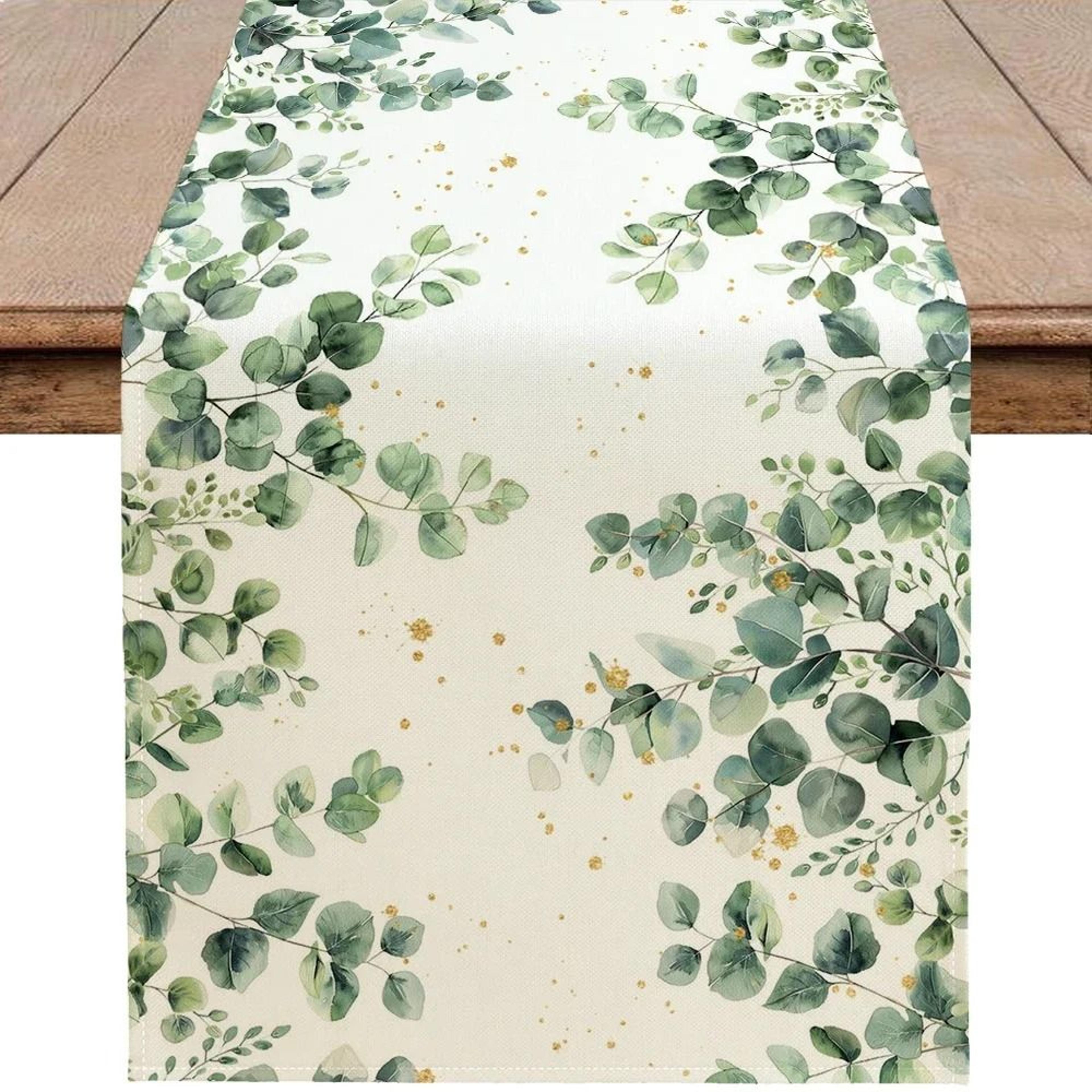Eucalyptus Leaf Table Runner  Spring Green Botanical Pattern For Modern Cabinets  Fresh Home Decor 3