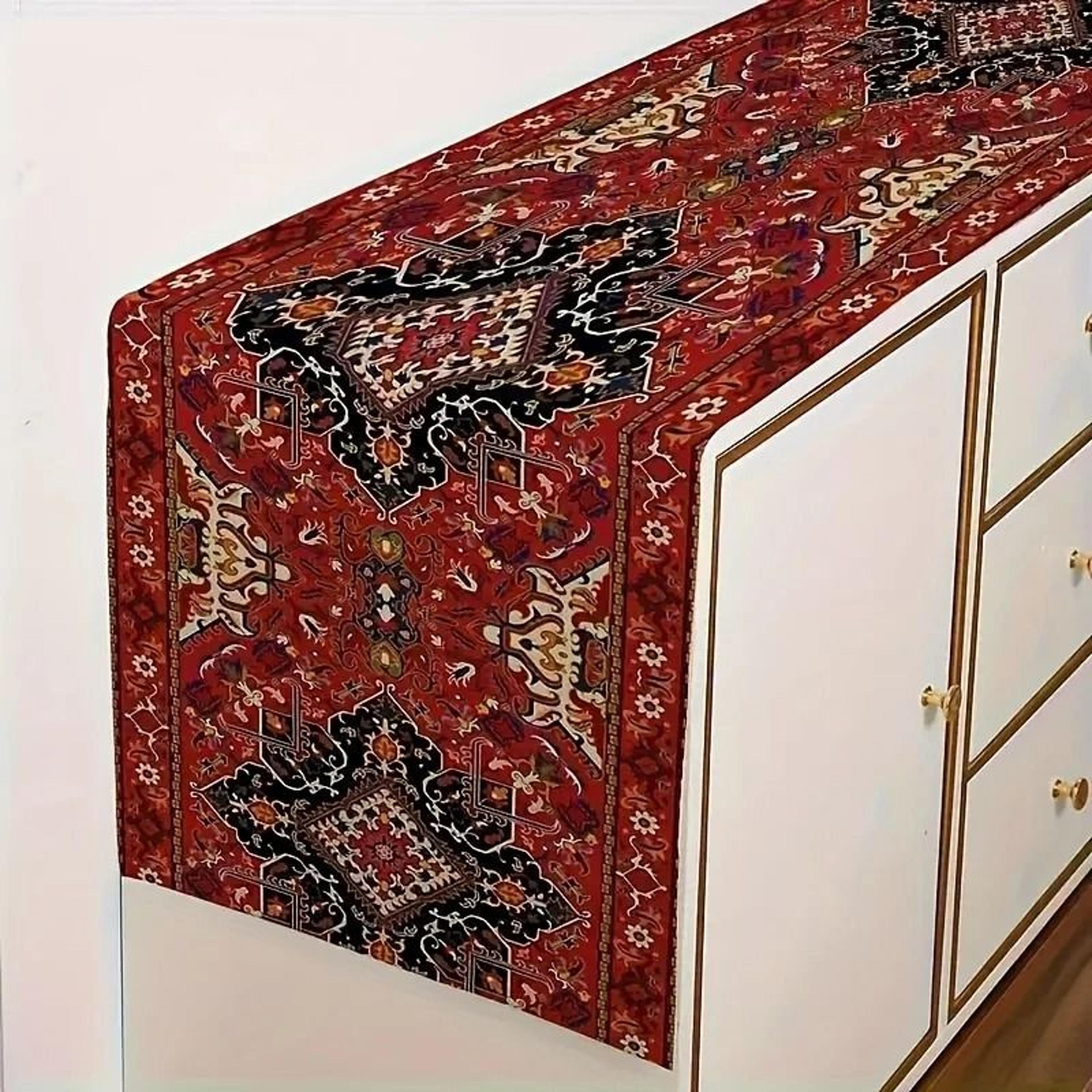 Vibrant Bohemian Style Table Runner  Rich Red Persian Antique Stripe Pattern For Wedding Celebratio 2