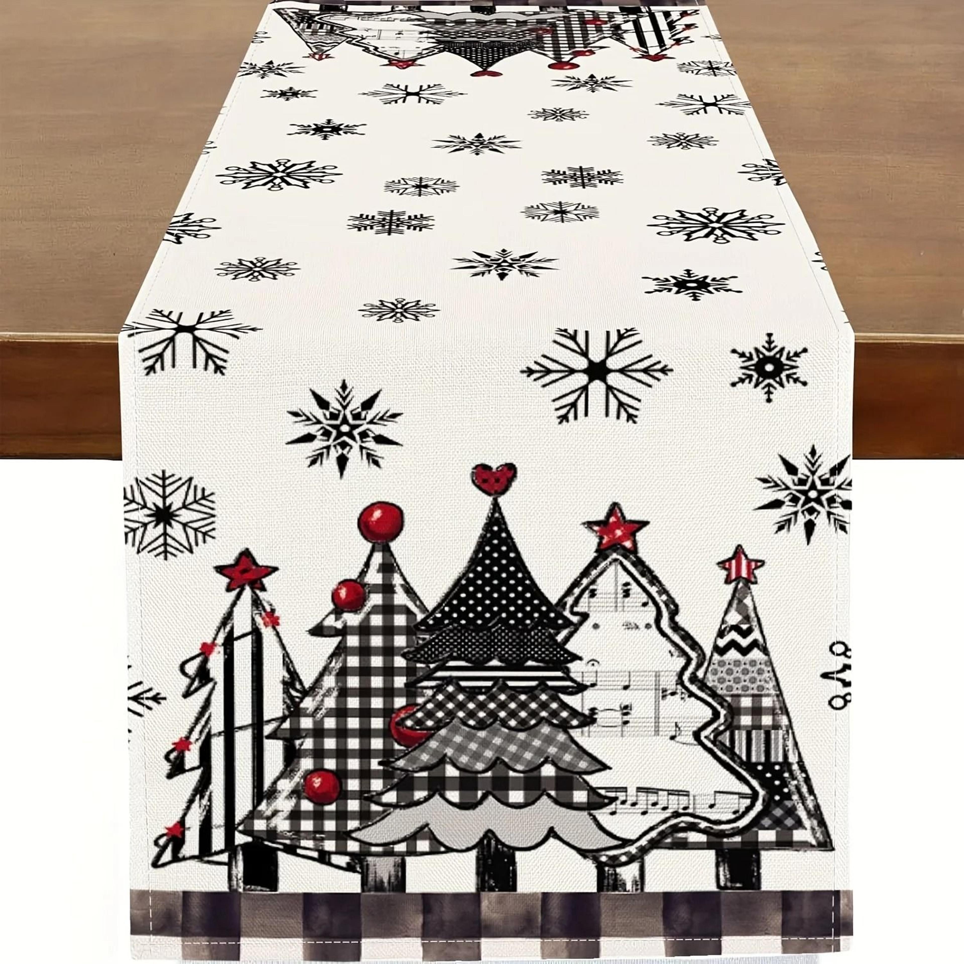 Retro Plaid Christmas Tree Table Runner  Polyester Holiday Dining Decor  Wintertime Seasonal Home D 9