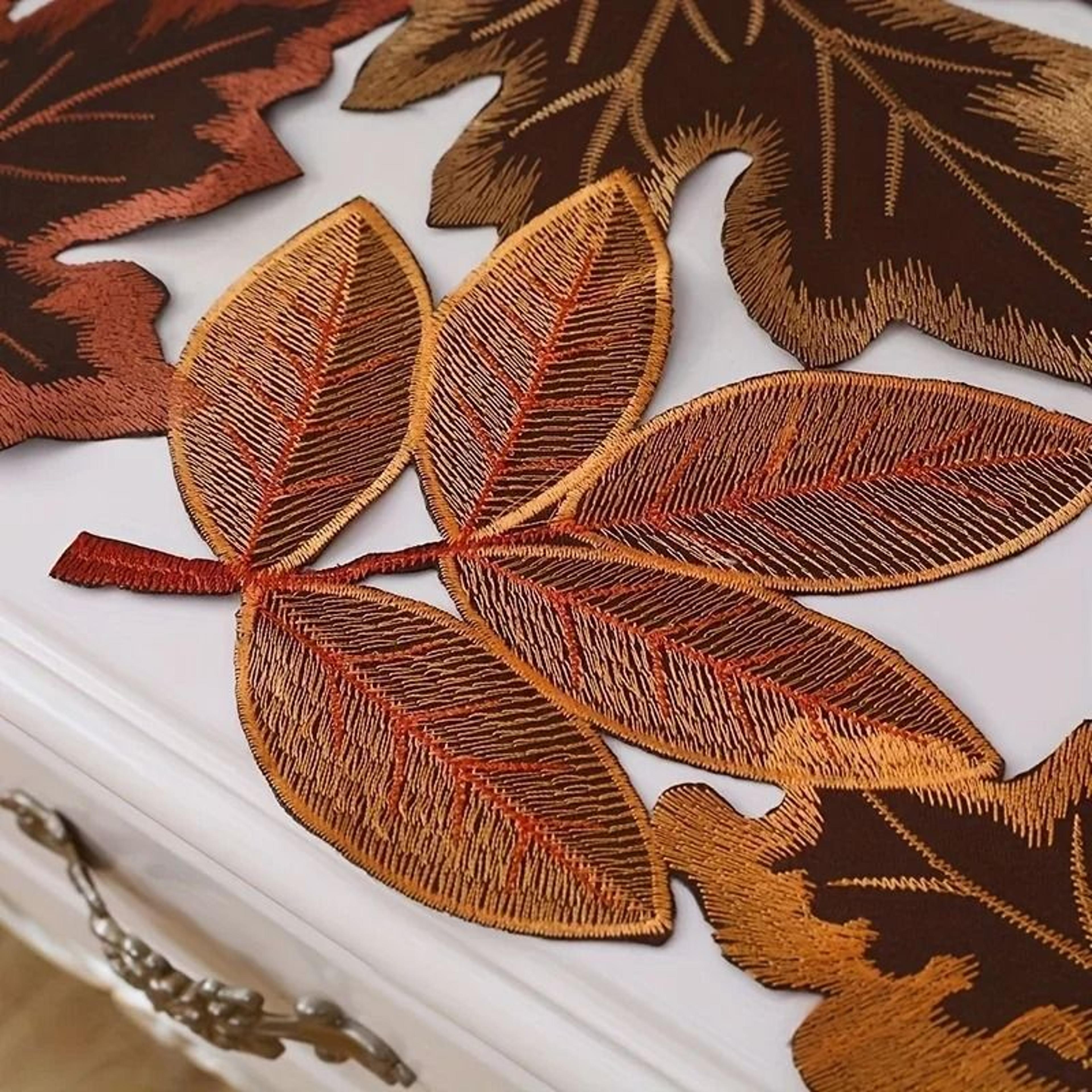 Autumn Maple Leaf Embroidered Table Runner  Flocked Brown Maple Design For Rustic Farmhouse Thanksg 4