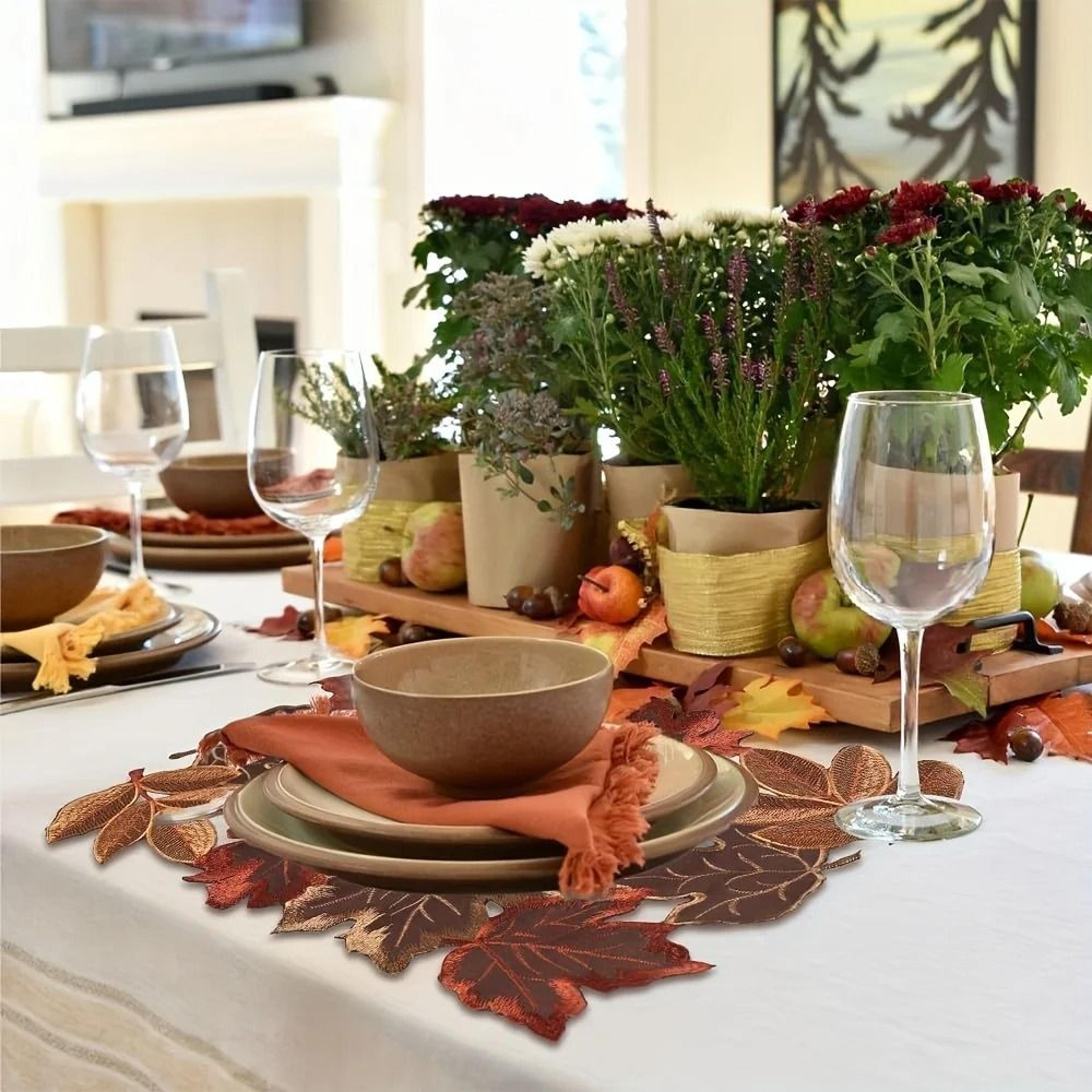 Autumn Maple Leaf Embroidered Table Runner  Flocked Brown Maple Design For Rustic Farmhouse Thanksg 5