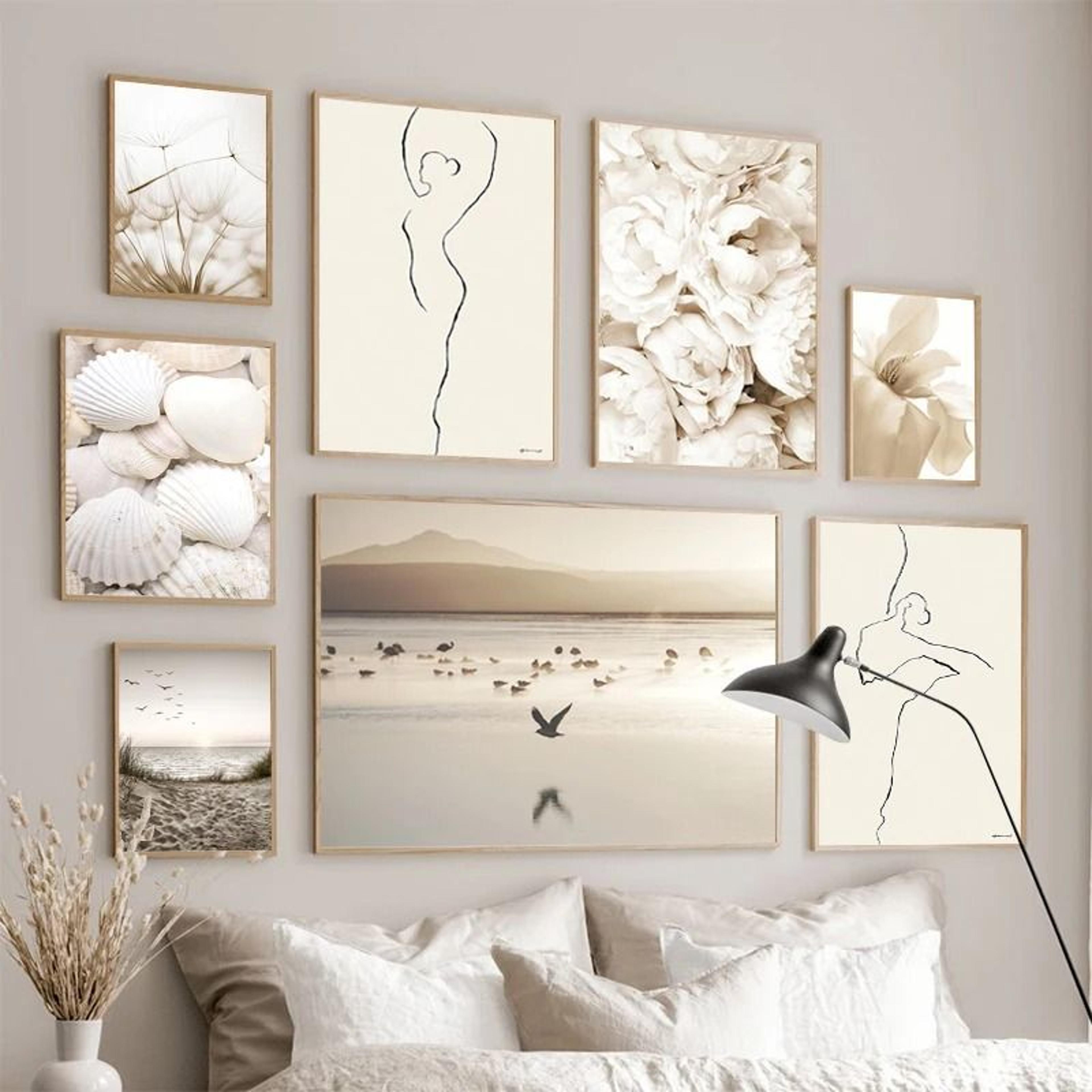 Nordic Wall Art  White Shell Beach Flowers  Dandelion Canvas Prints For Minimalist Living Room Home 3