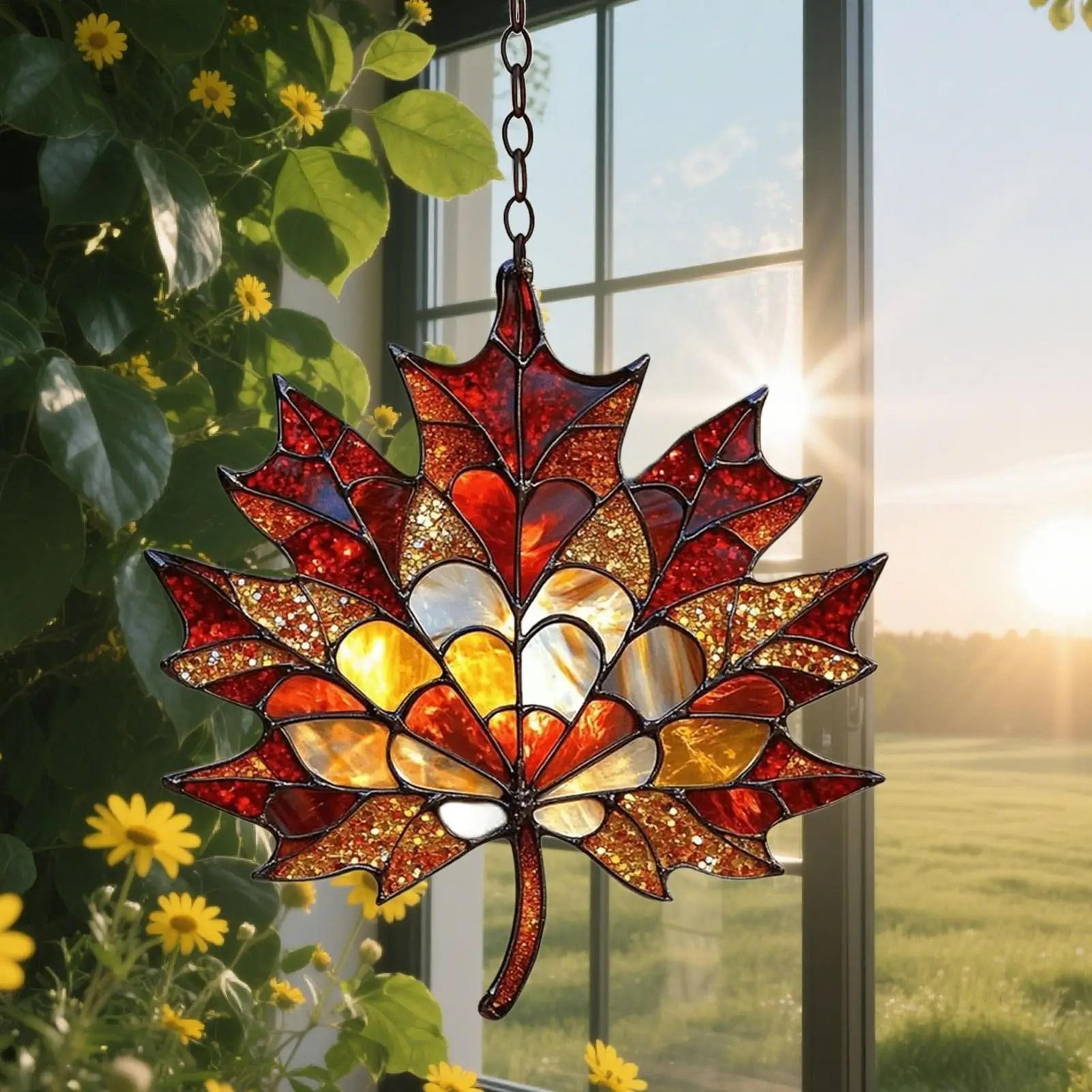 2D Flat Thanksgiving Acrylic Maple Leaves Light Catcher  Autumn Celebration Home  Door Hanging Deco 1