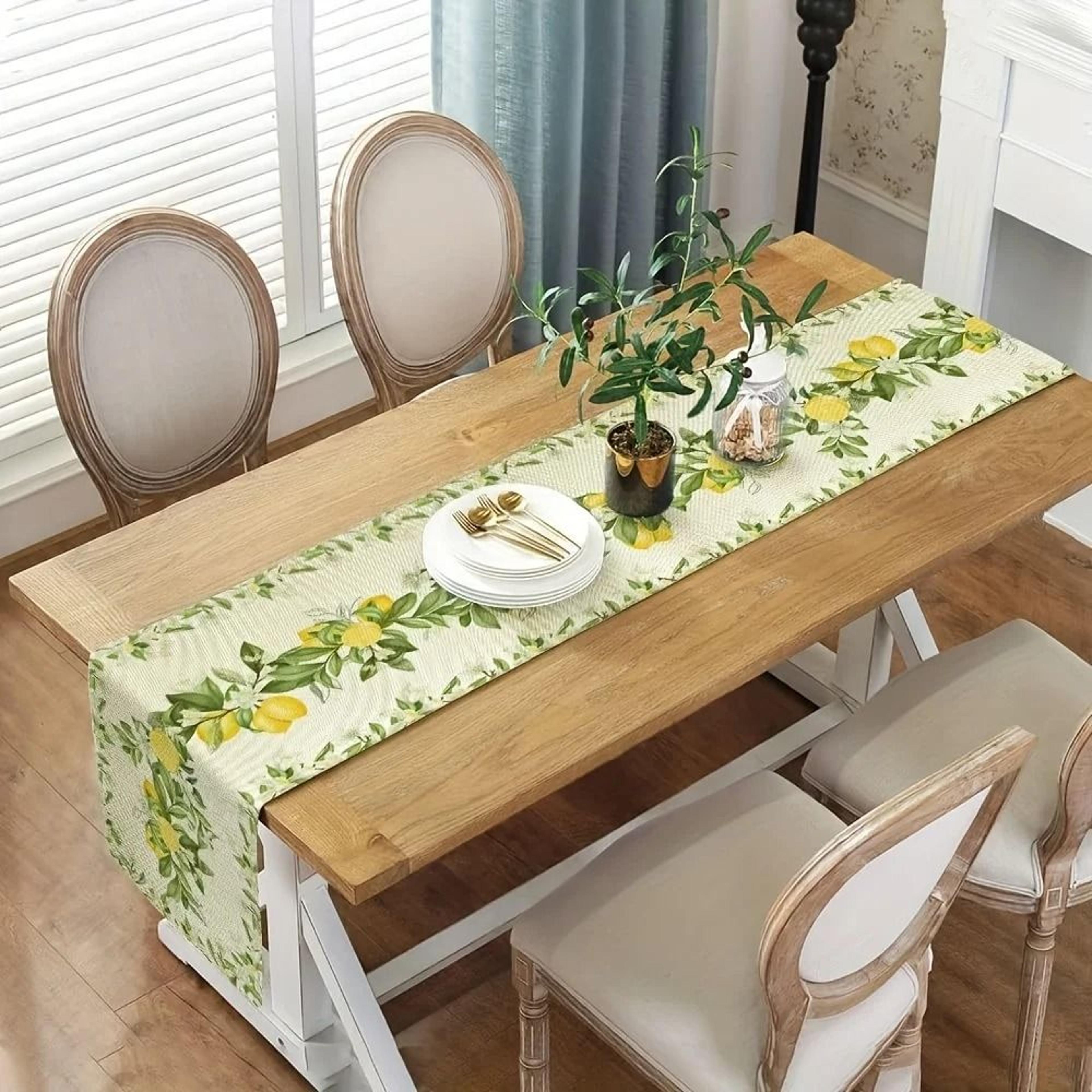 Spring Summer Lemon  Floral Linen Table Runner  Refreshing Seasonal Dresser Scarf  Botanical Holida 3
