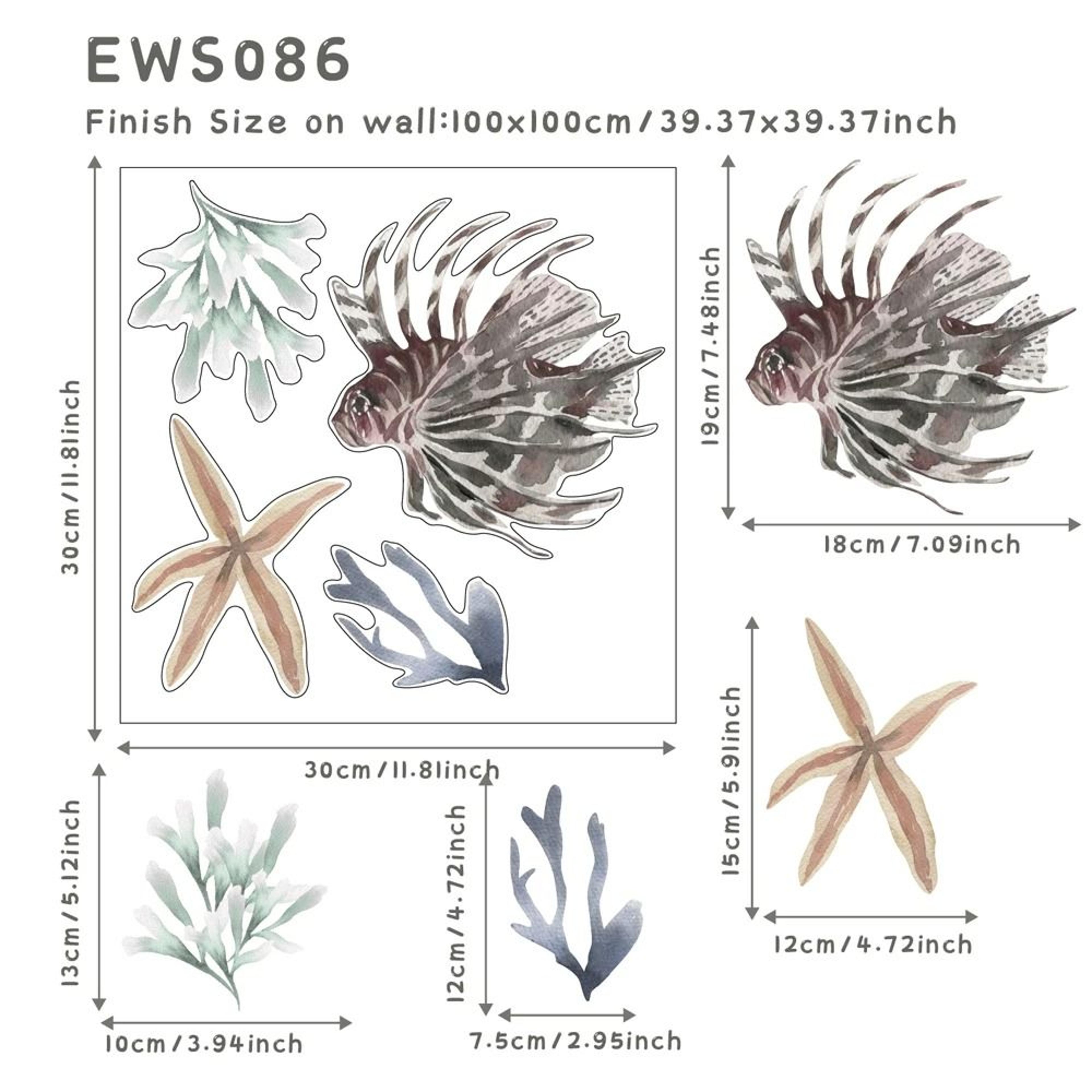 Underwater World Watercolor Wall Decals  Waterproof Coral  Tropical Fish Stickers For Bathroom Nurs 14