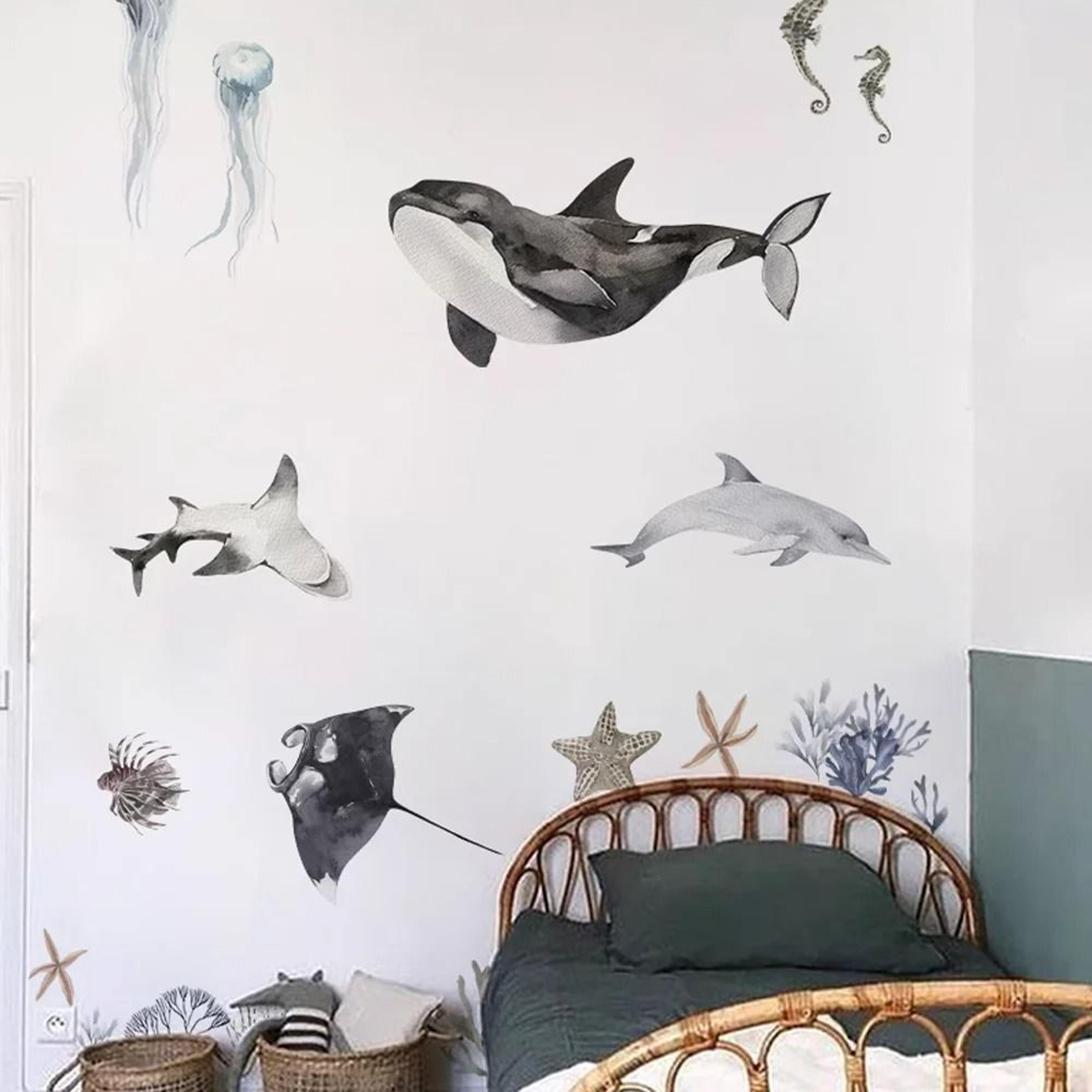 Underwater World Watercolor Wall Decals  Waterproof Coral  Tropical Fish Stickers For Bathroom Nurs 1