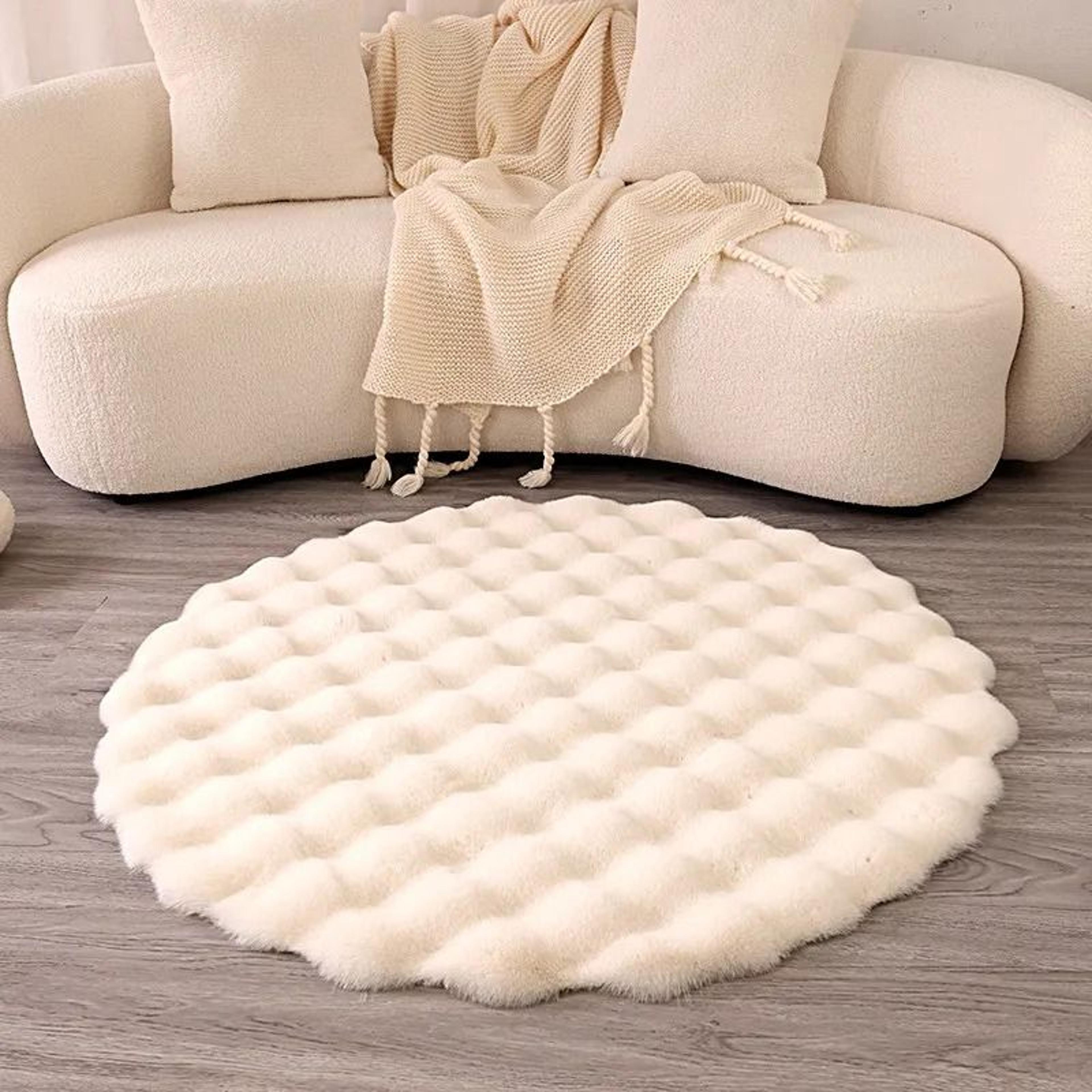 Faux Rabbit Fur Bubble Texture Round Carpet  Premium Soft Plush Rugs For Kids Bedrooms Game Cushion 9