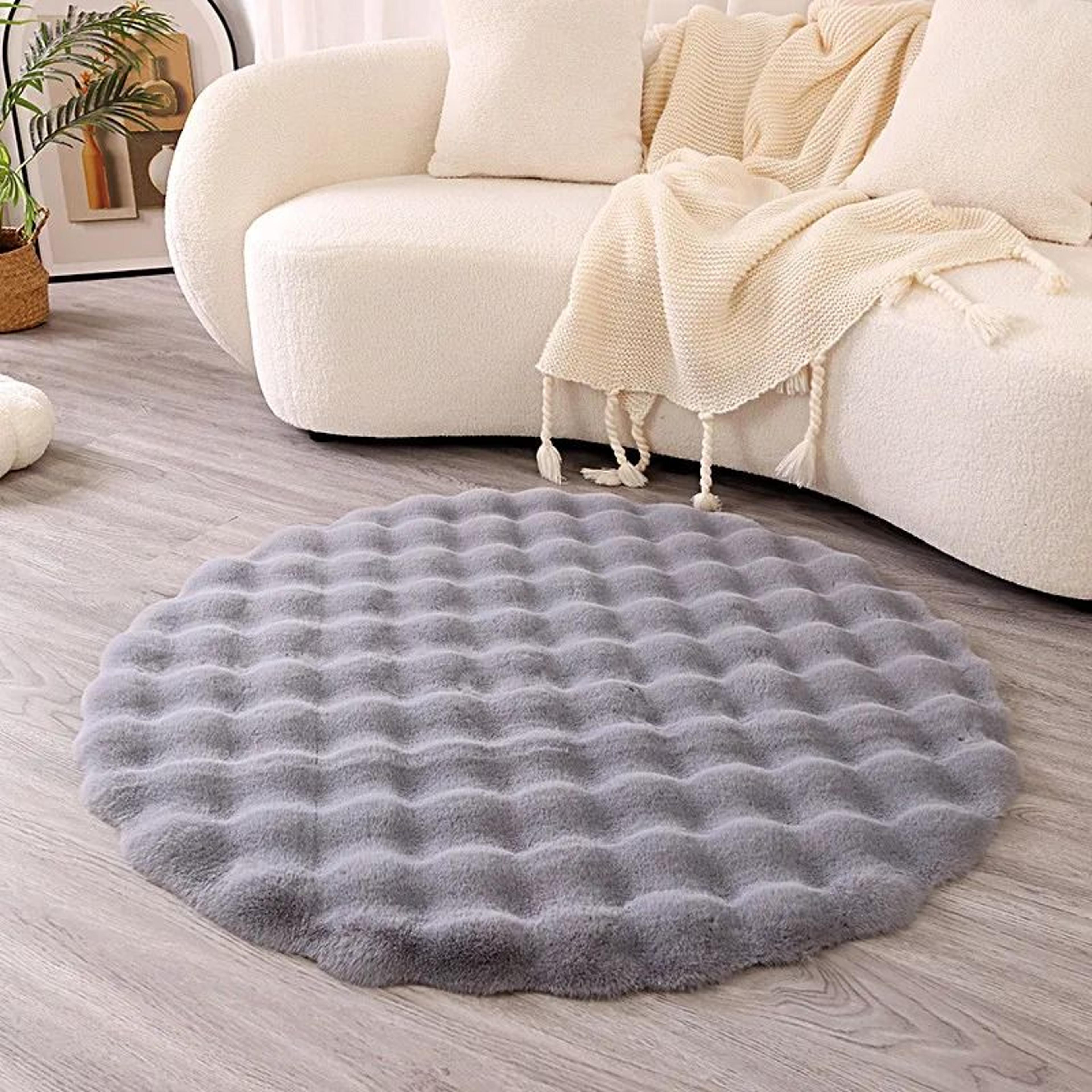 Faux Rabbit Fur Bubble Texture Round Carpet  Premium Soft Plush Rugs For Kids Bedrooms Game Cushion 11