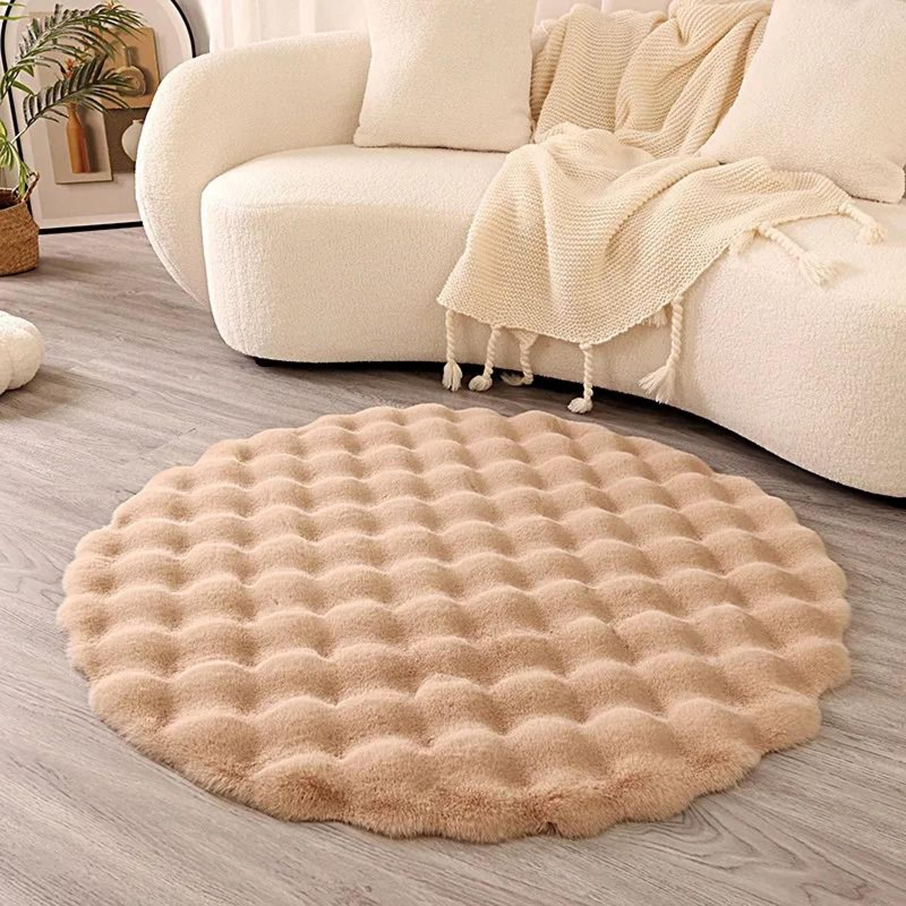 Faux Rabbit Fur Bubble Texture Round Carpet  Premium Soft Plush Rugs For Kids Bedrooms Game Cushion 7