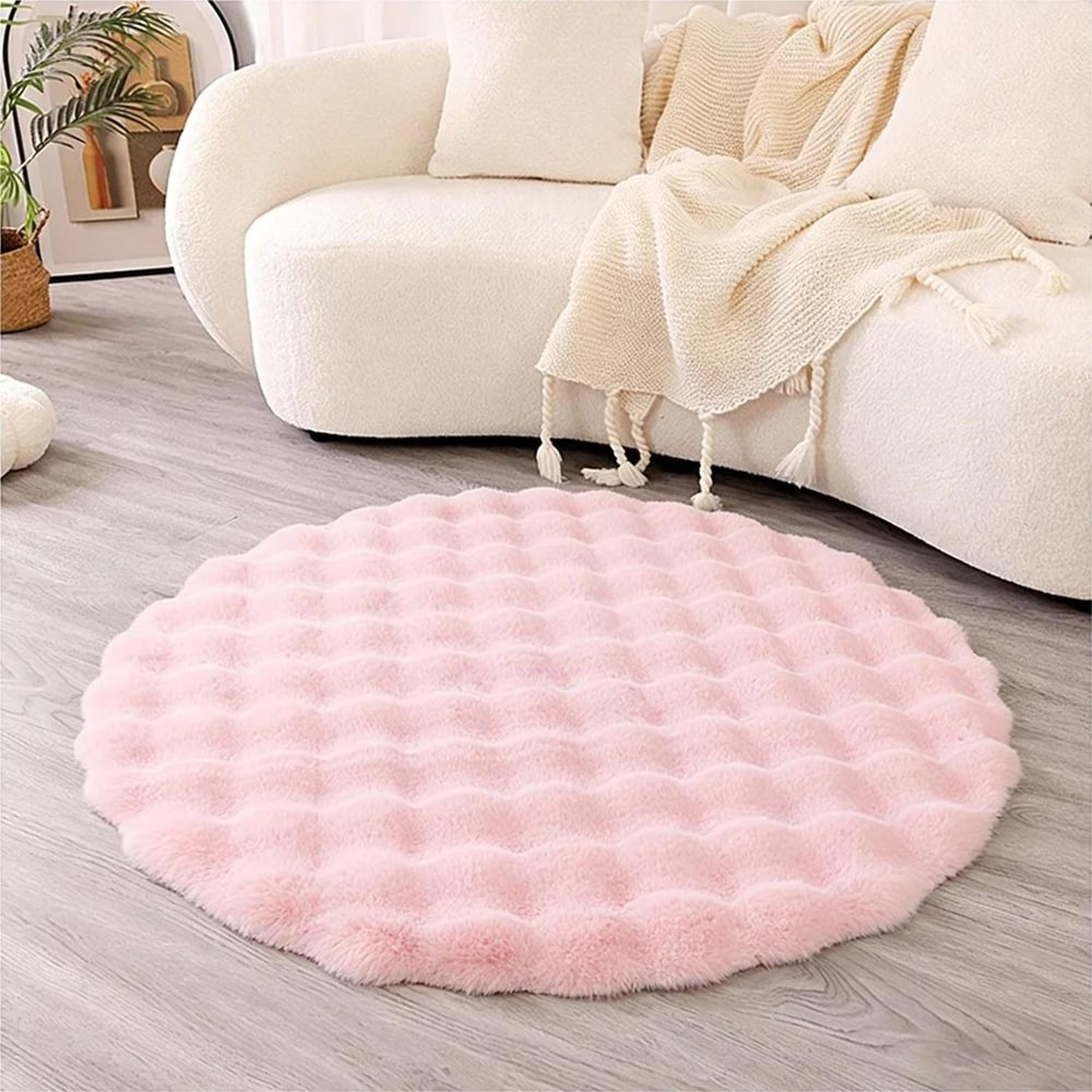Faux Rabbit Fur Bubble Texture Round Carpet  Premium Soft Plush Rugs For Kids Bedrooms Game Cushion 13