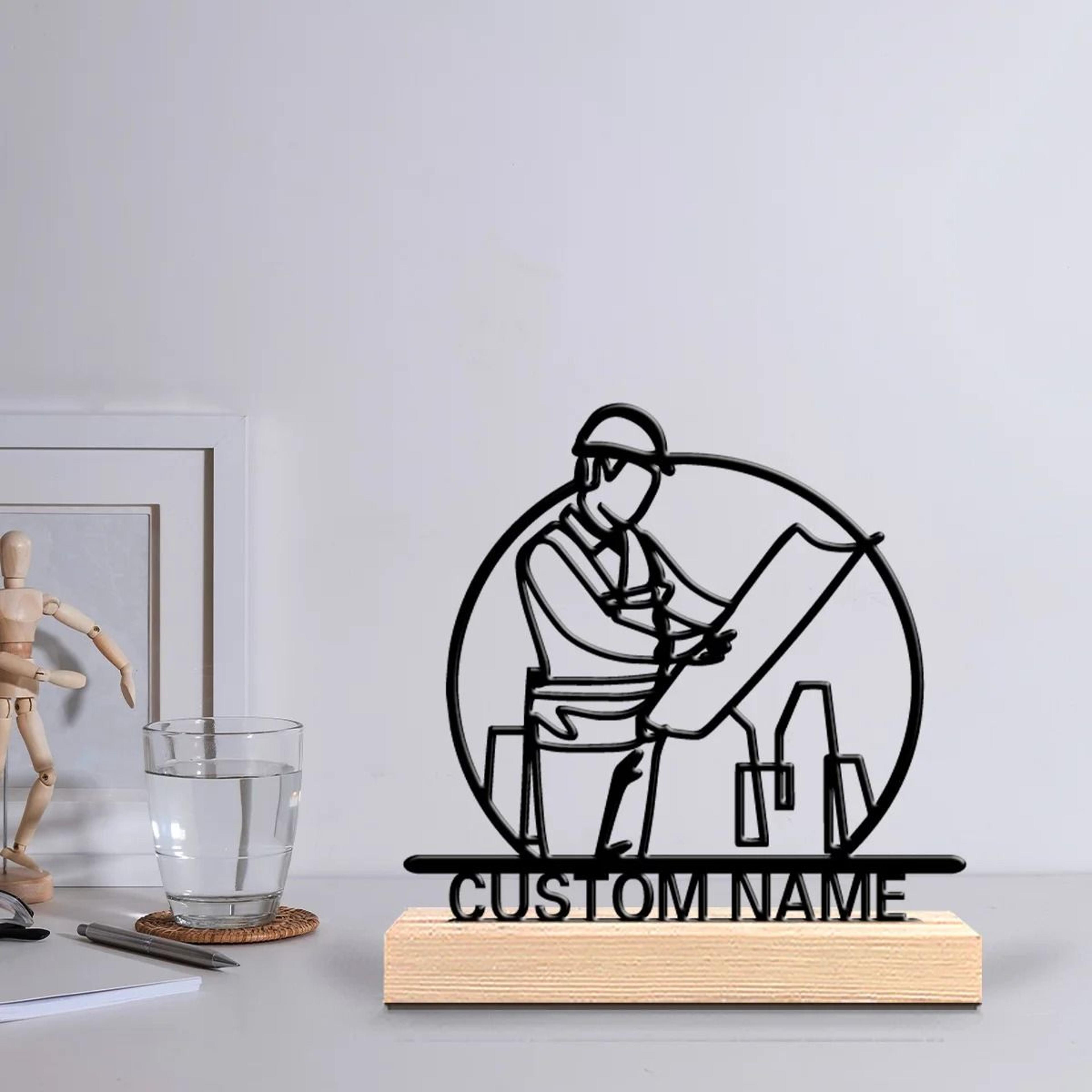 Custom Architect Metal Statue  Personalized Professional Art With Solid Wooden Base For Executive D 0