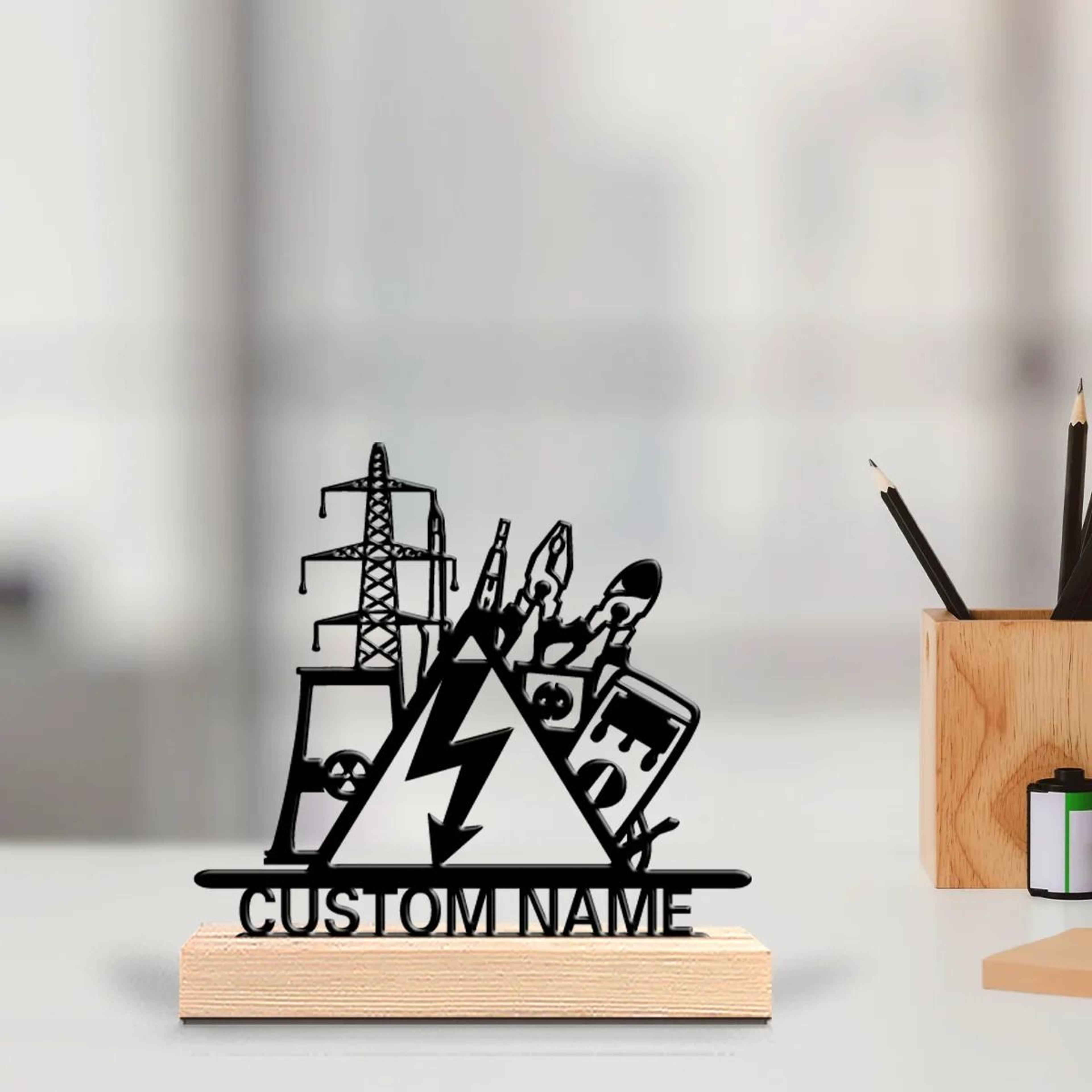 Custom Electrical Engineer Metal Statue  Personalized Professional Art With Solid Wooden Base  Tech 0