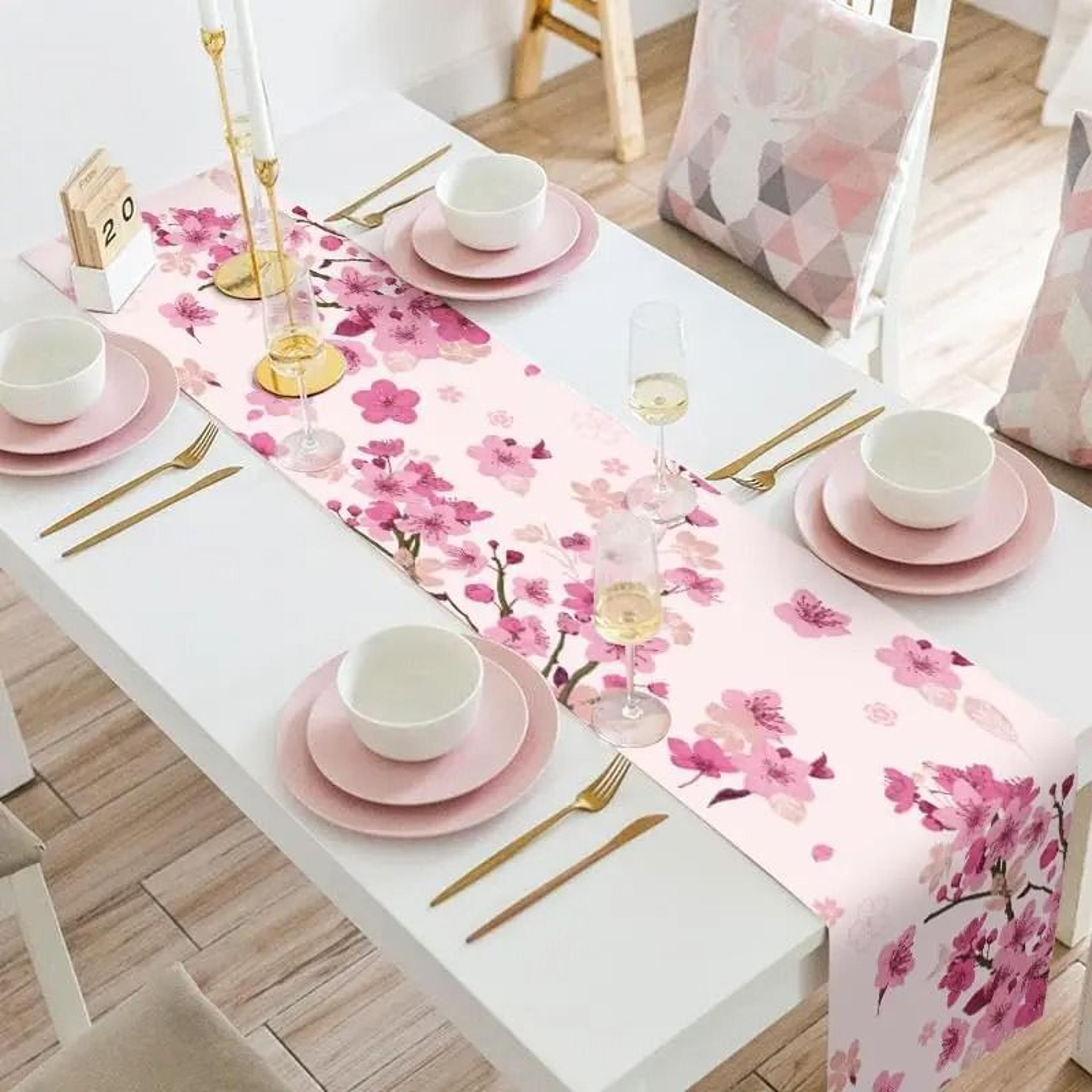 Spring Cherry Blossom Linen Table Runner  Floral Summer Farmhouse Decor For Weddings Banquets  Kitc 1