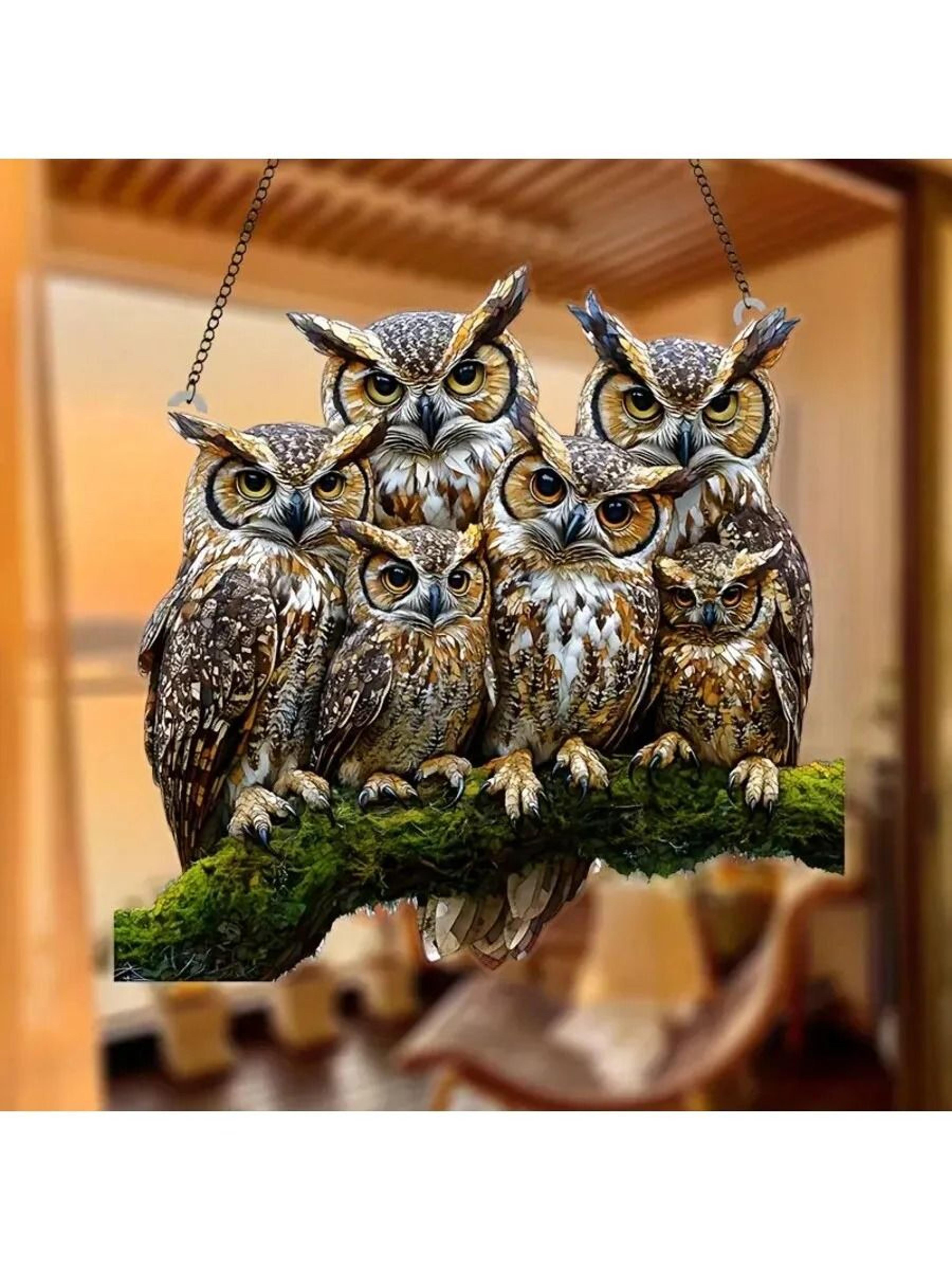 Colorful Owl Celestial Suncatcher  Vibrant Stained Acrylic Window Pendant For Living Rooms Bedrooms 8