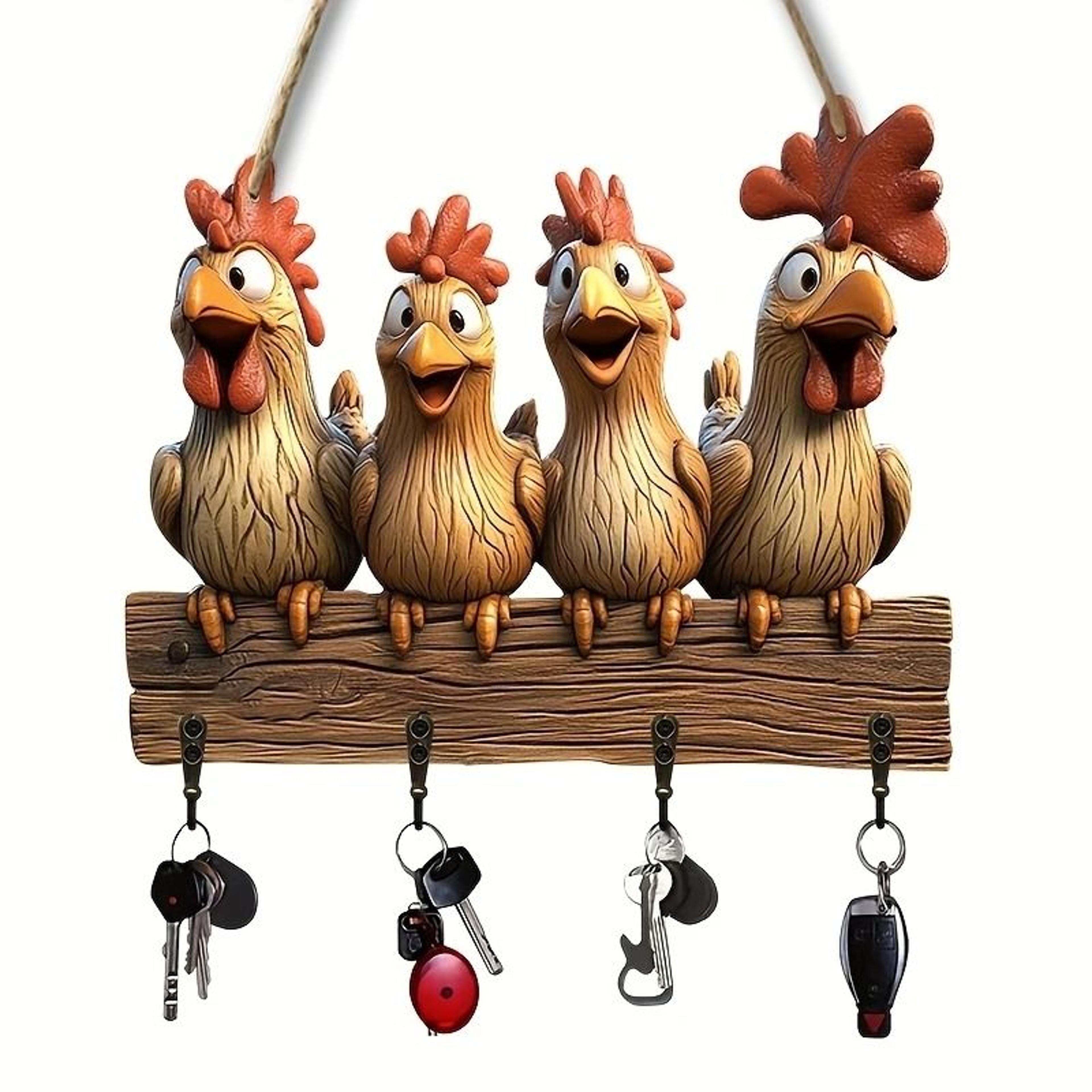 Rustic Hen Wooden Key Hanger  2D Hanging Wall Decoration With Household Integrated Hooks 6