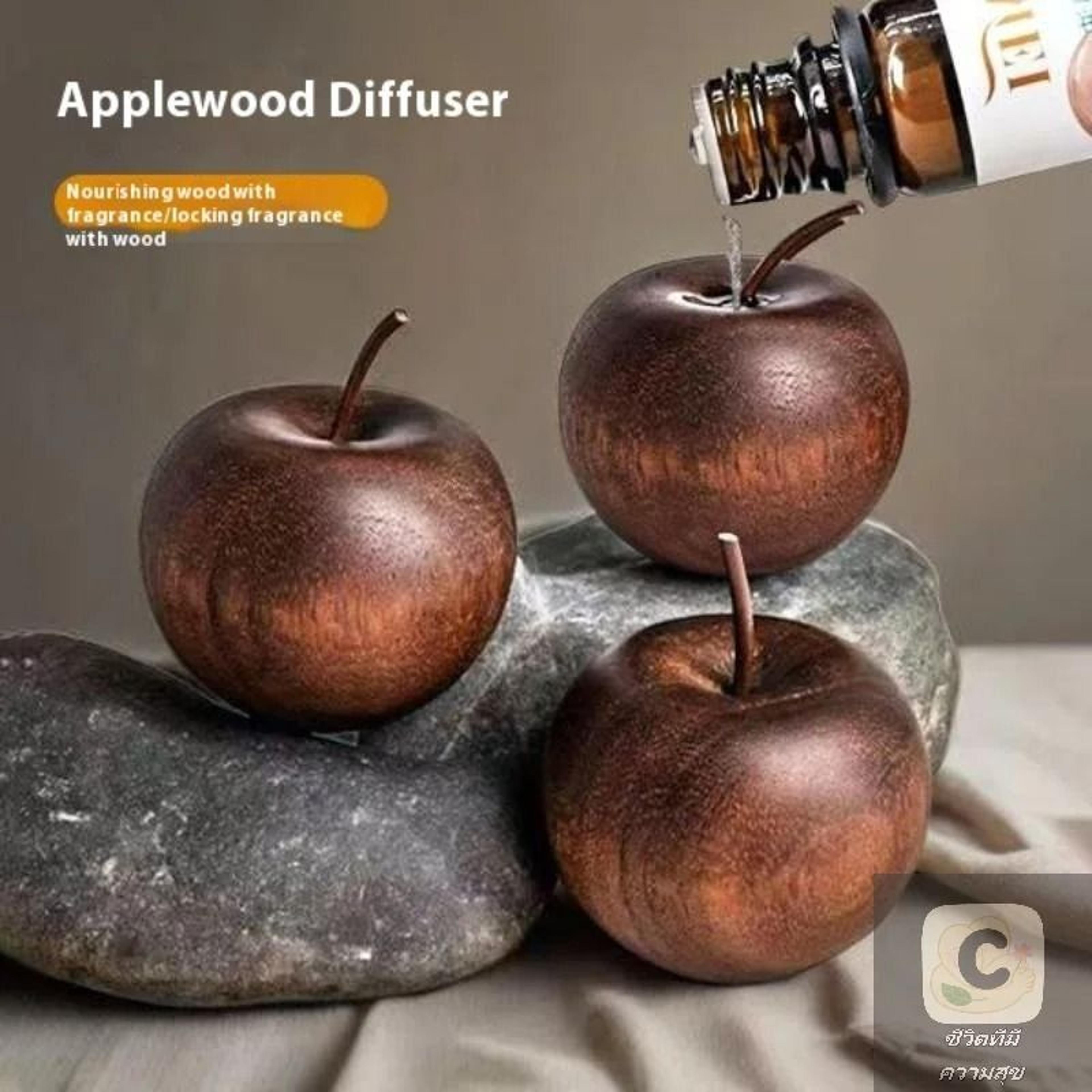 wooden apple essential oil diffuser – natural beechwood fragrance ornament for home, bathroom, & car interior decor